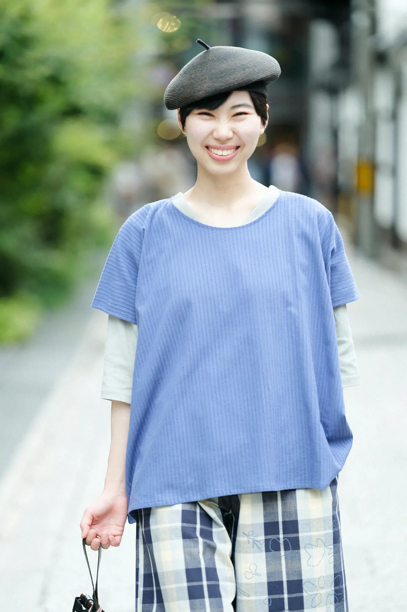 Chizimi Cotton 40/20 Akiha Square Top／Greyish Blue