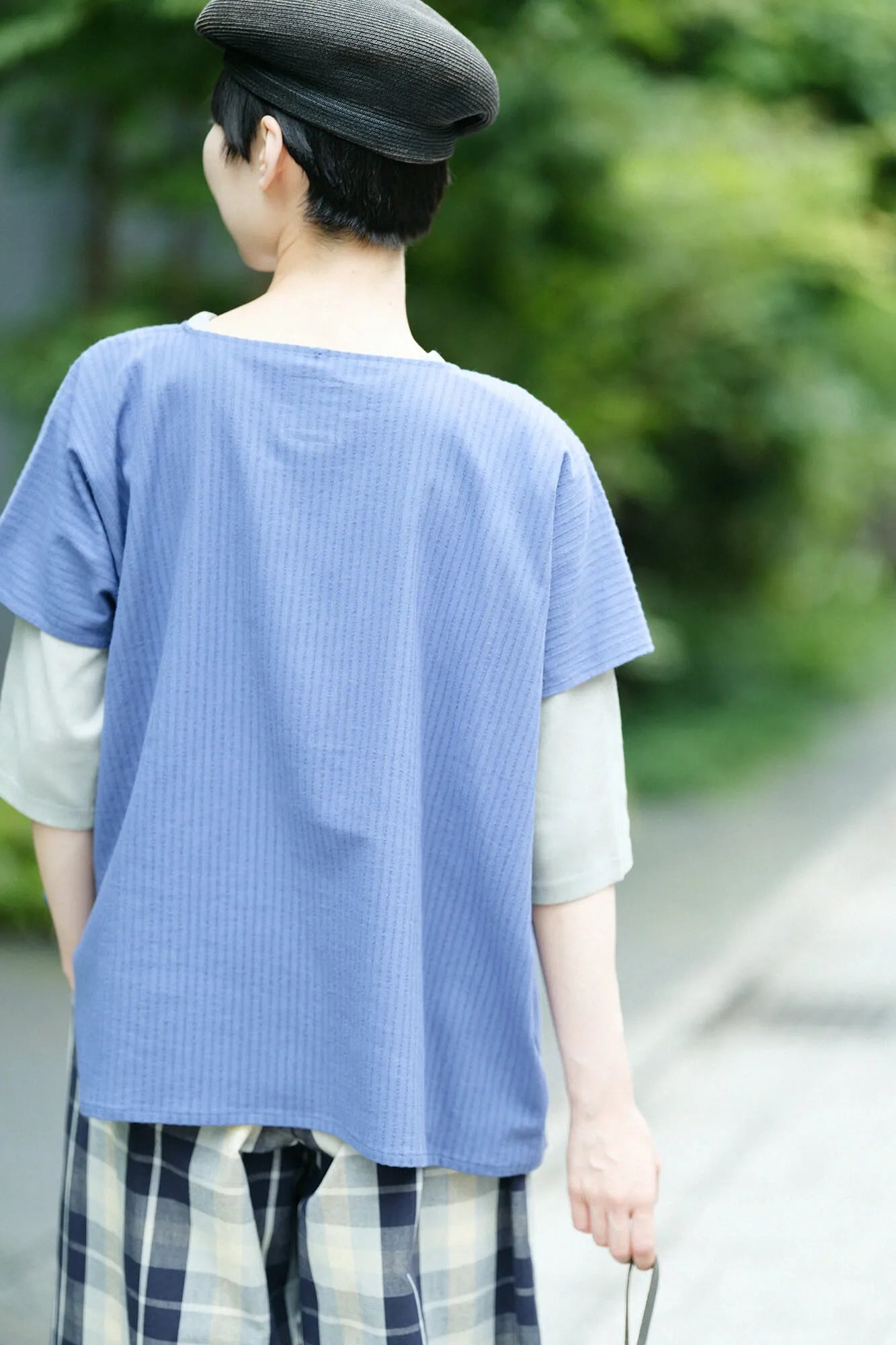 Chizimi Cotton 40/20 Akiha Square Top／Greyish Blue