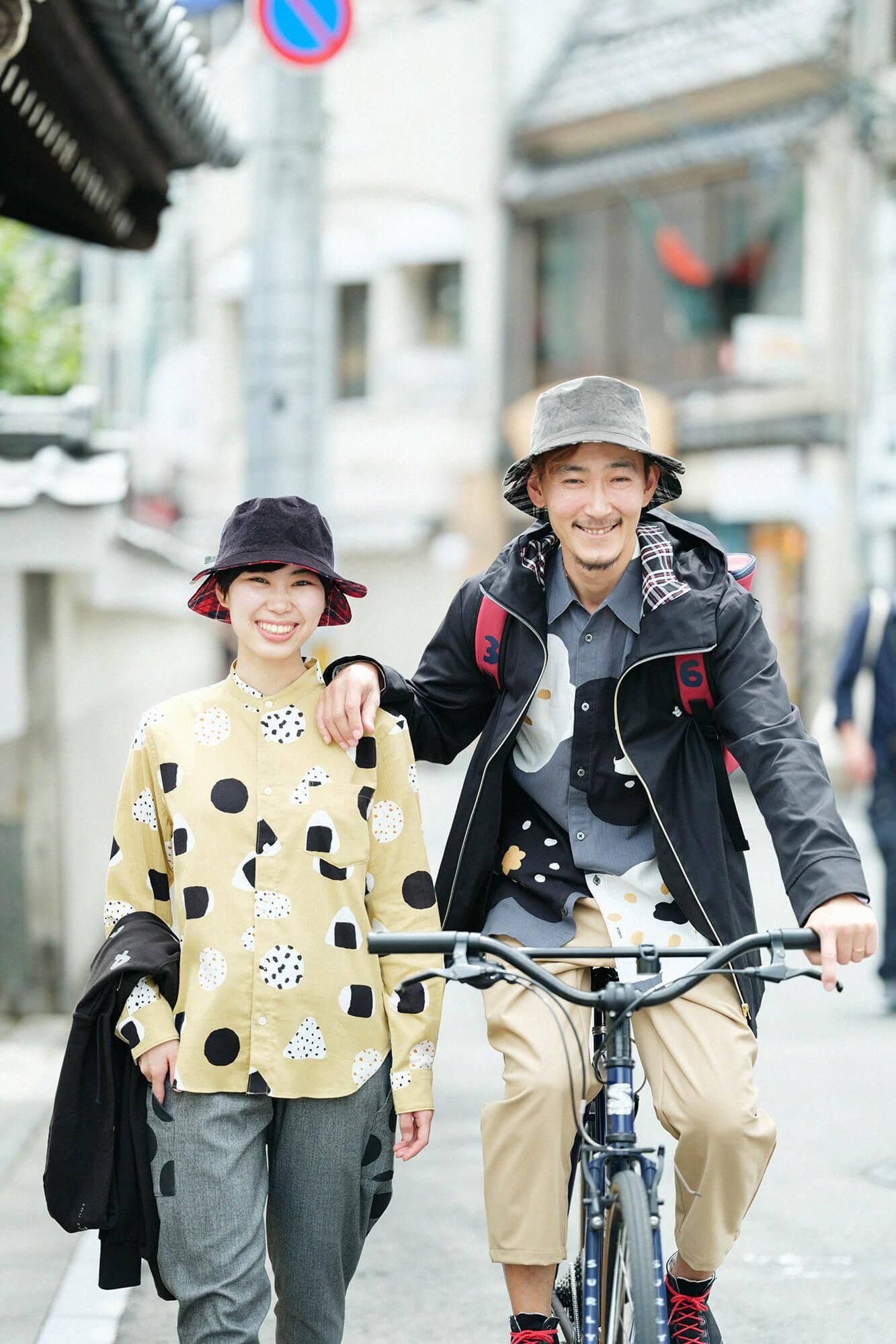 高島縮 20/20 スタンドカラーシャツ／おむすび