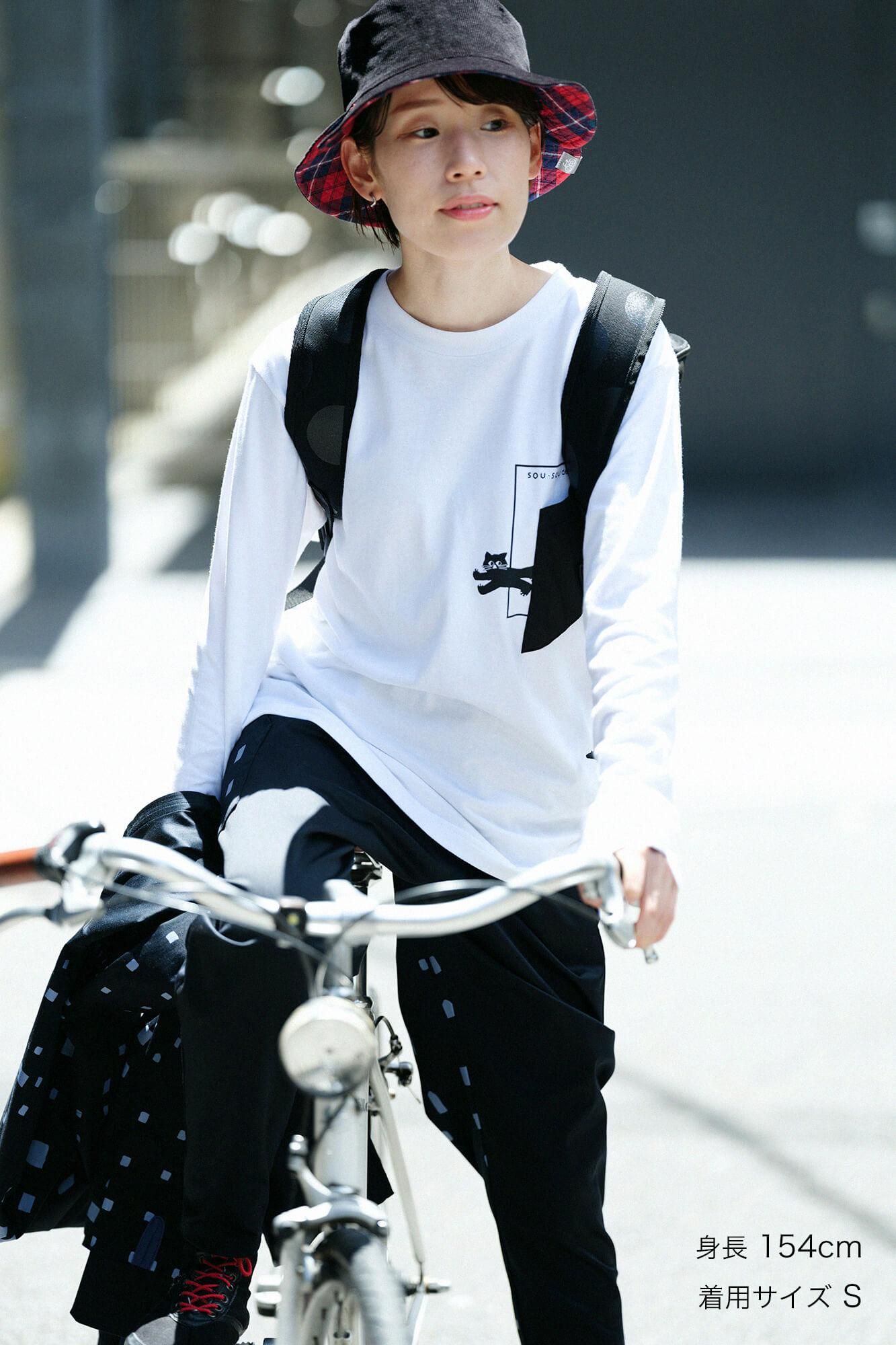 長袖 escape ポケットTシャツ[5.6]／ホワイト