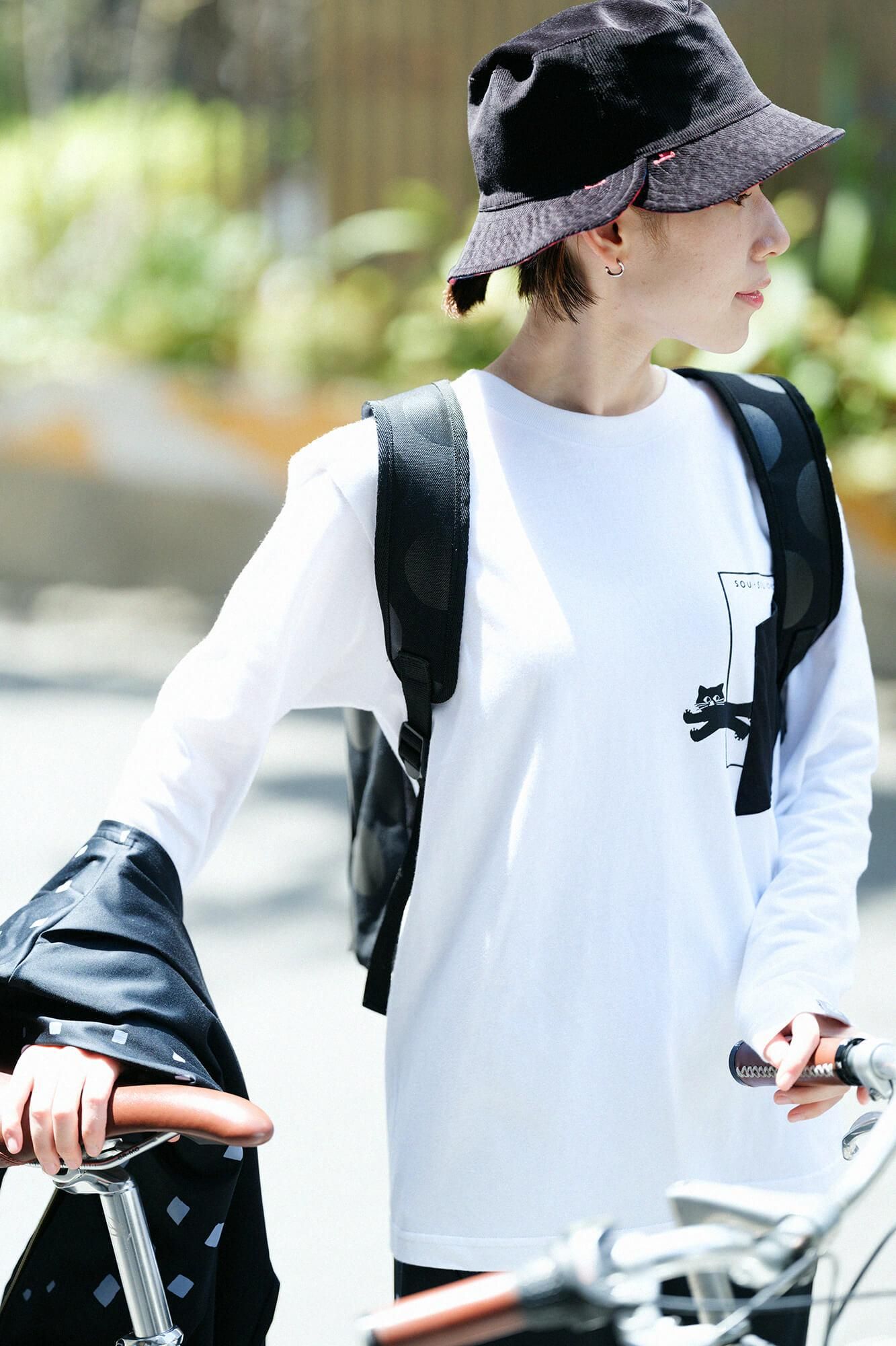 長袖 escape ポケットTシャツ[5.6]／ホワイト