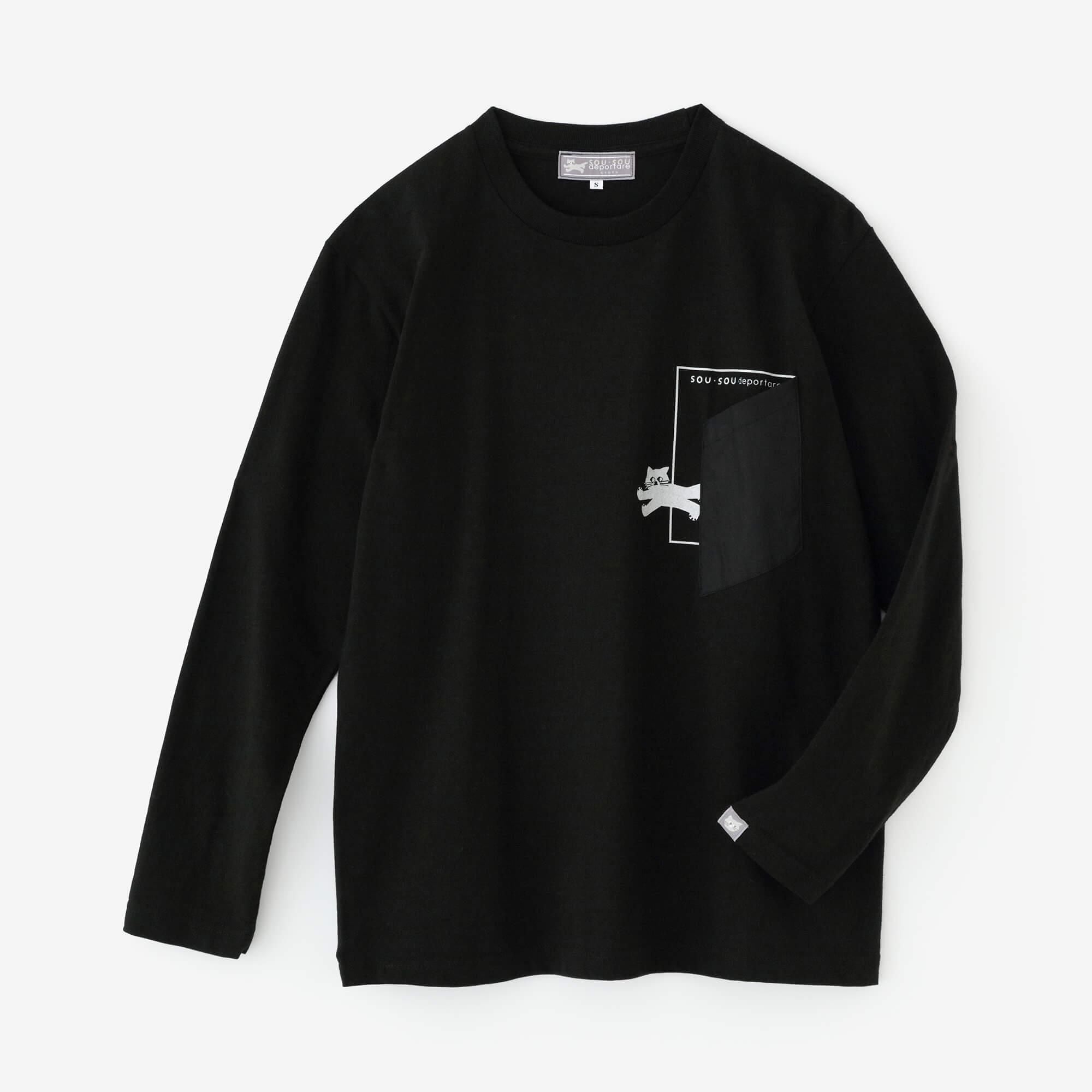 長袖 escape ポケットTシャツ[5.6]／ブラック