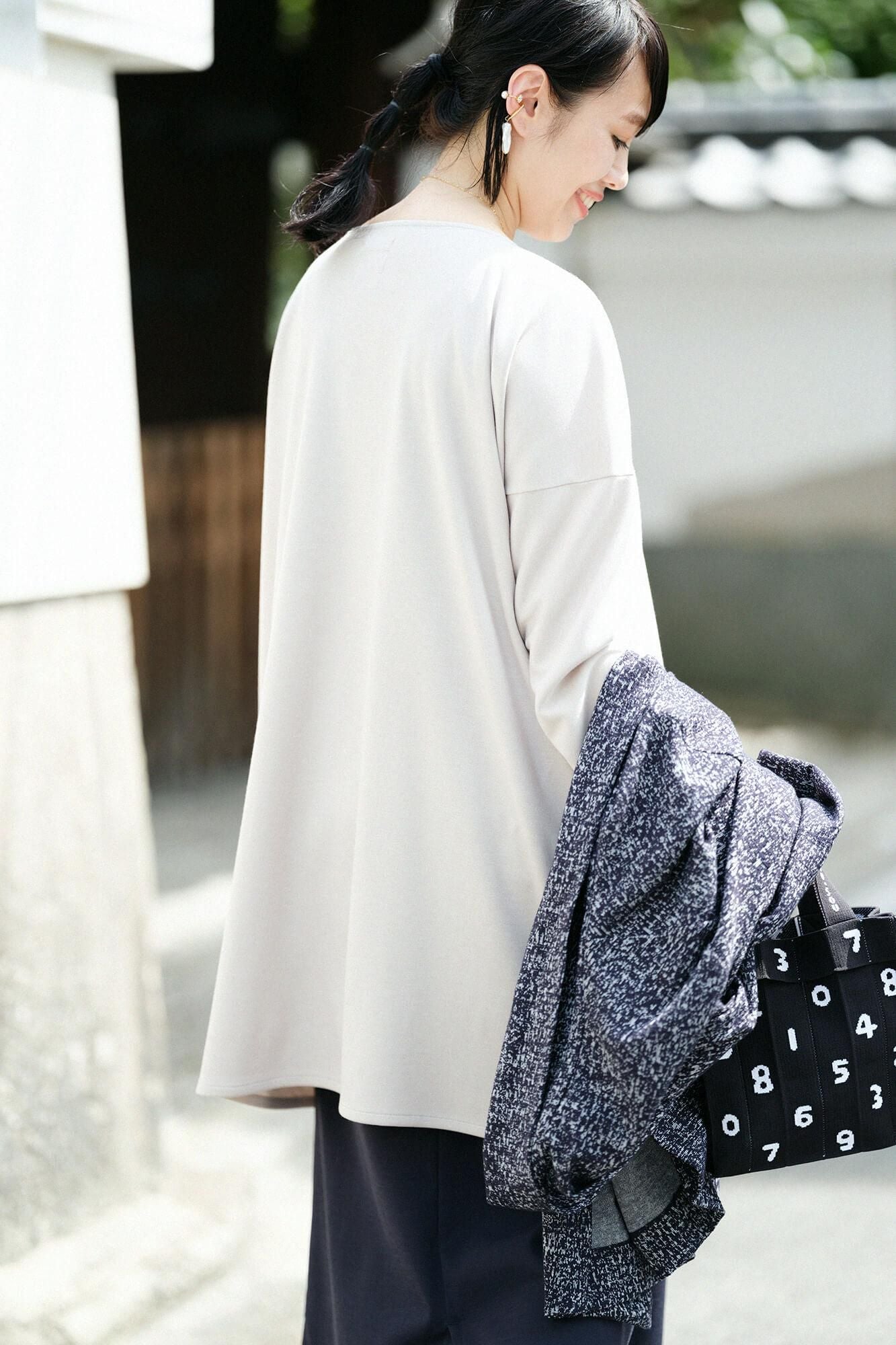 Pontiloma-L/A-Tunika mit U-Boot-Ausschnitt aus Wollmischung/Grauweiß