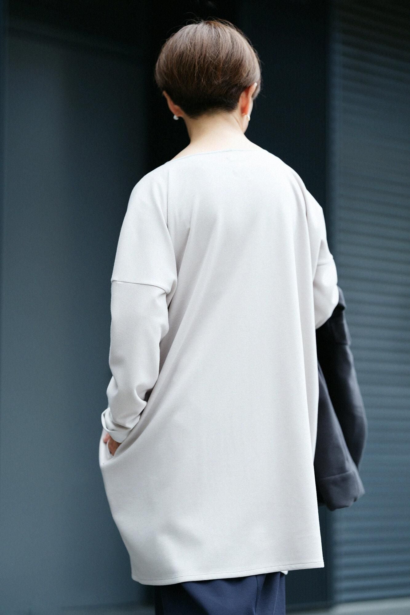 Pontiloma-L/A-Tunika mit U-Boot-Ausschnitt aus Wollmischung/Grauweiß