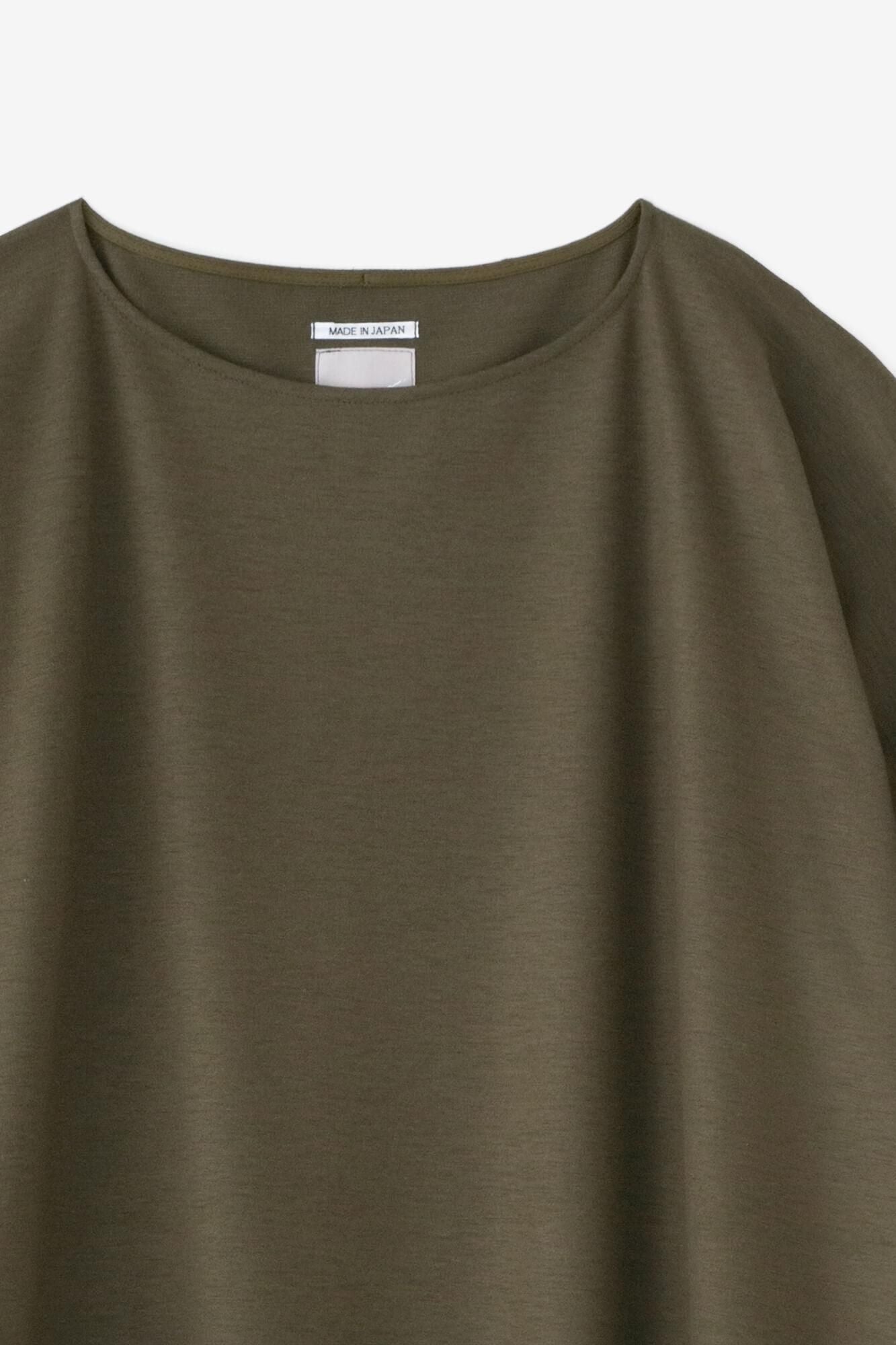 Wool Blend Ponte Fabric Boat Neck L/S One-piece Dress / Brownish Olive Green