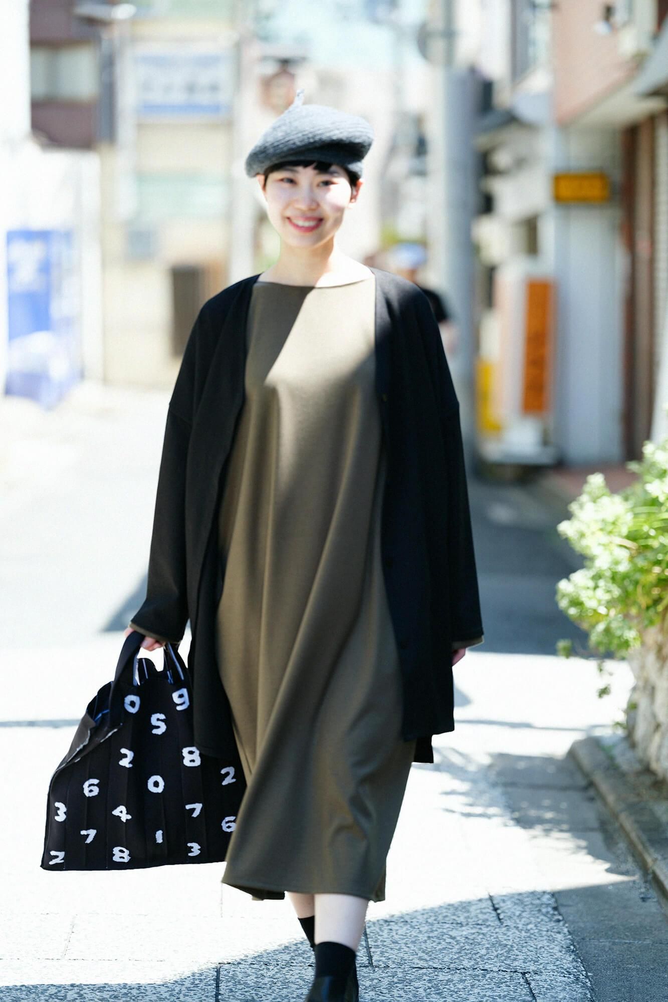 Wool Blend Ponte Fabric Boat Neck L/S One-piece Dress / Brownish Olive Green