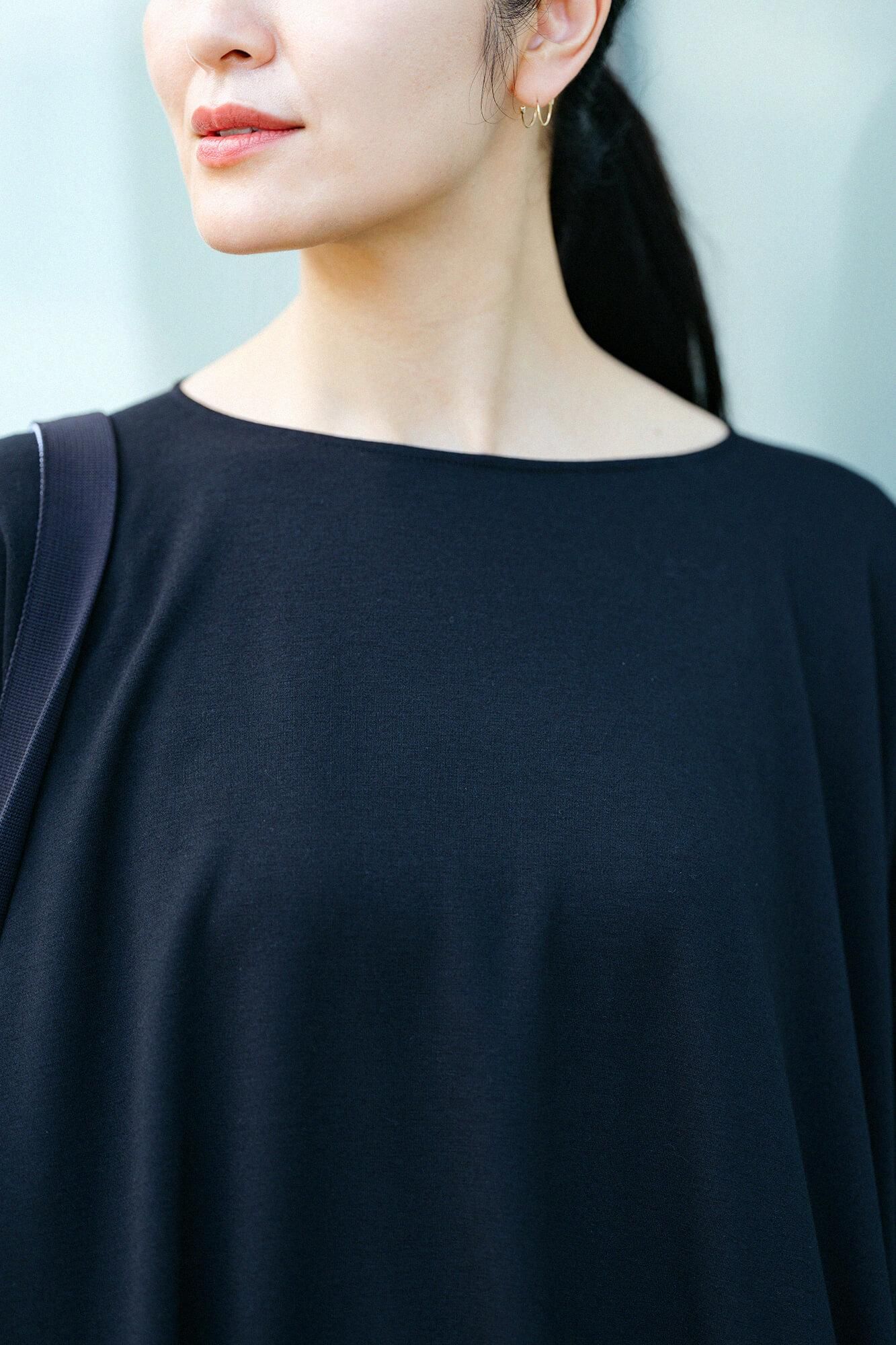 羊毛混合打孔roma船颈L/S连衣裙/湿羽毛颜色（Nuarairo）