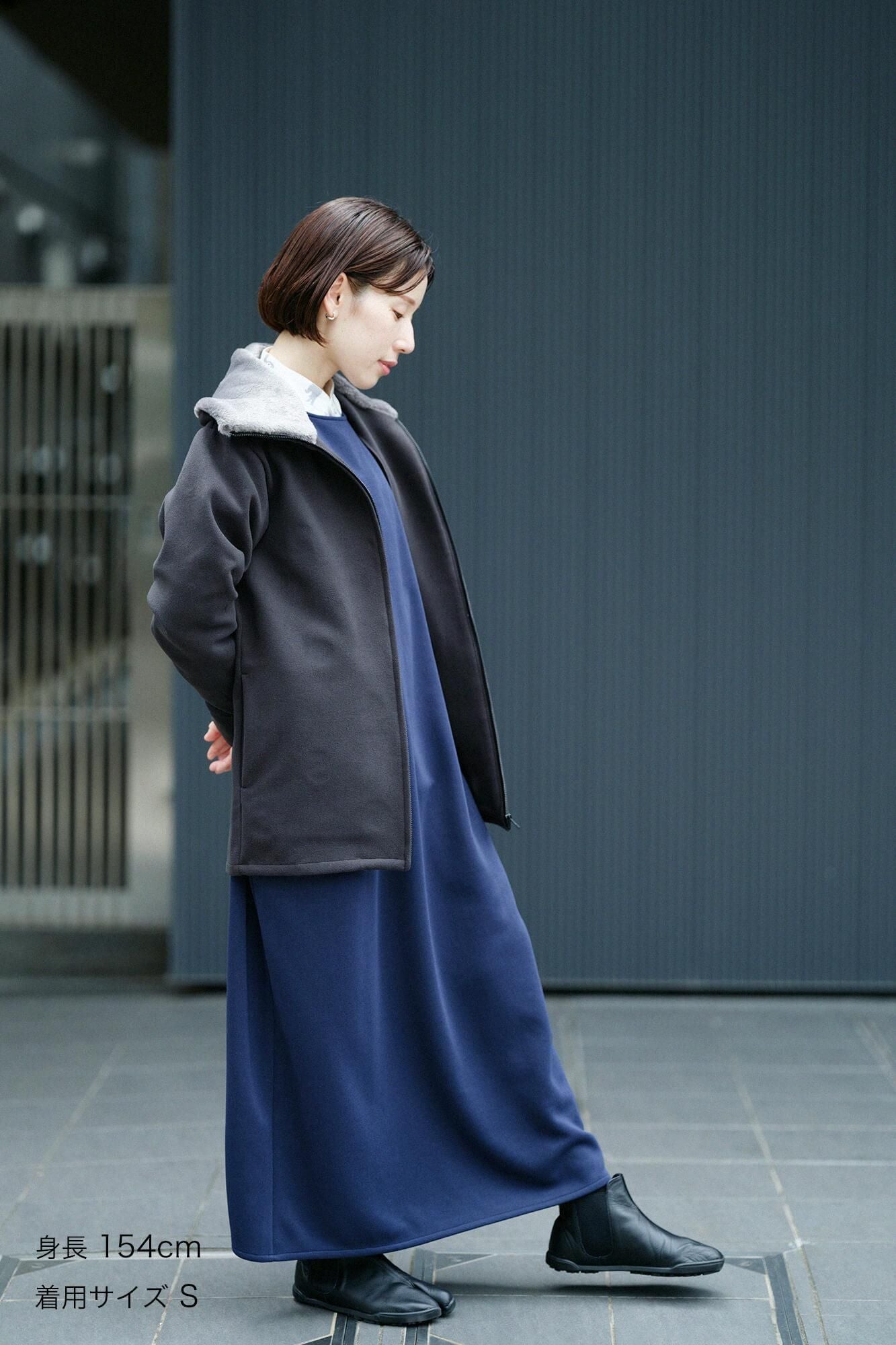 【net limited】Melton High-neck Blouson / Dark Grey × SO-SU-U