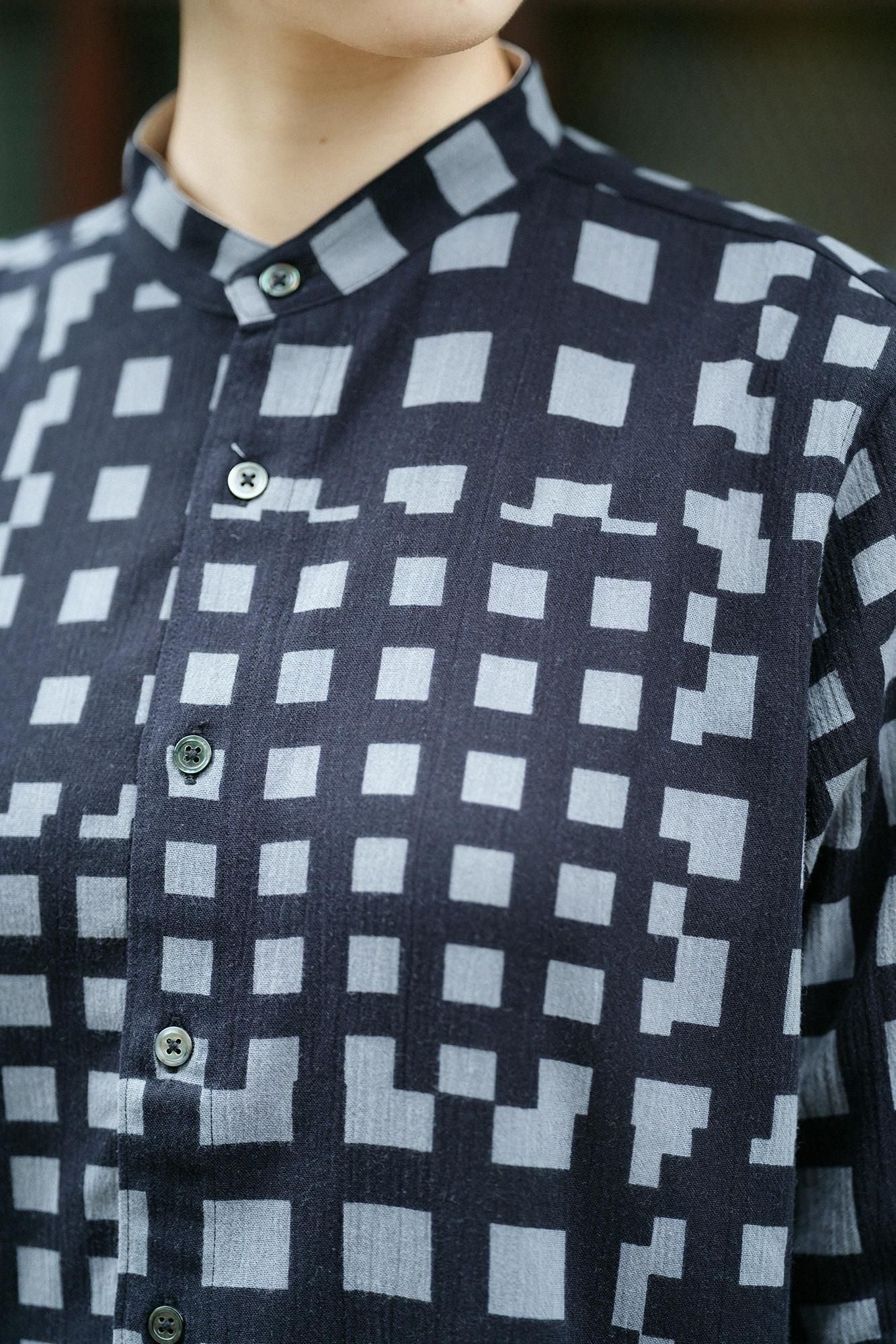 Chizimi Cotton 20/20 Stand Collar Long-sleeved Shirt SP/ Bamboo Lattices