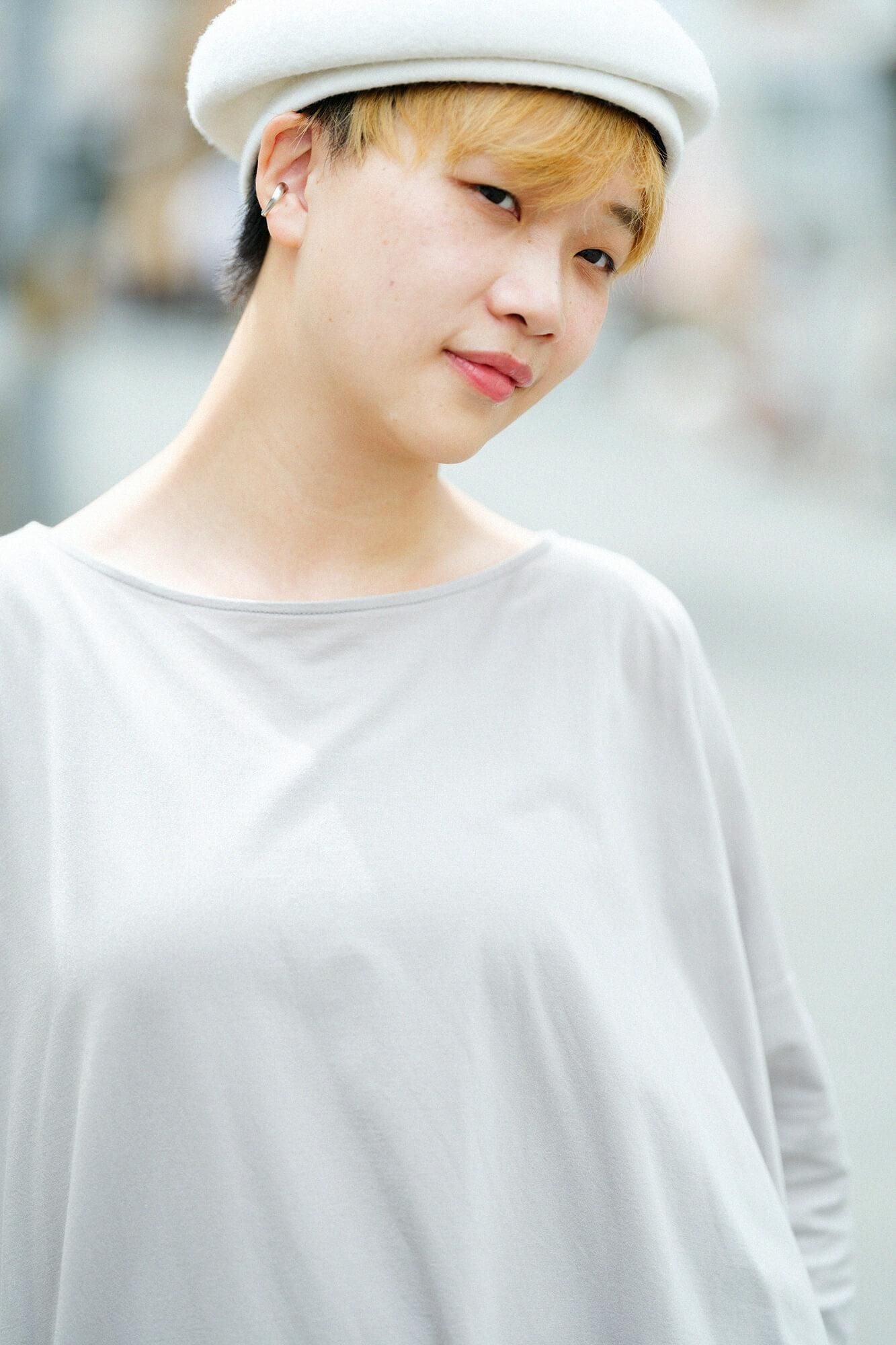 쵸쵸멘 보트 넥 L/S 튜닉/밝은 회색