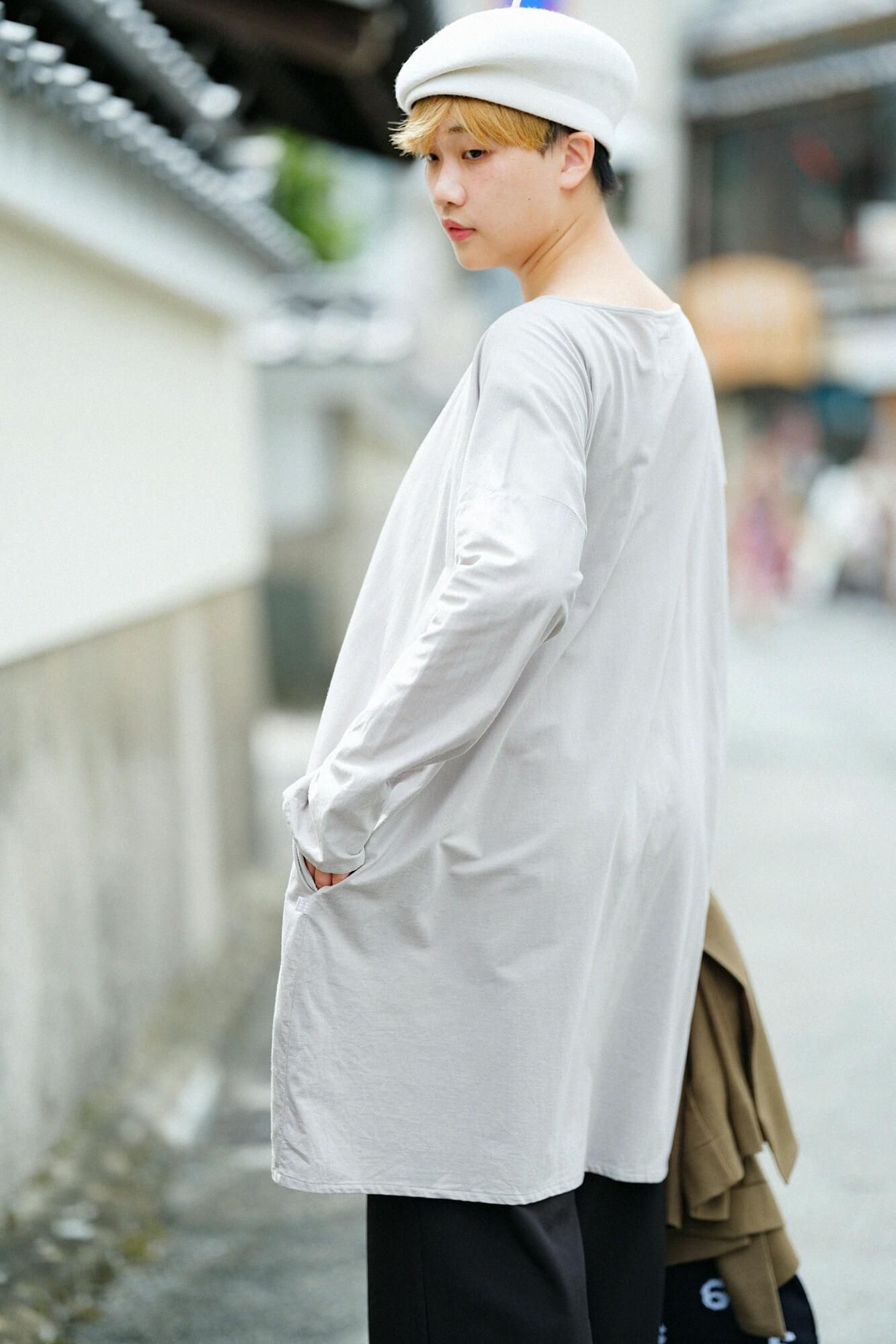 쵸쵸멘 보트 넥 L/S 튜닉/밝은 회색