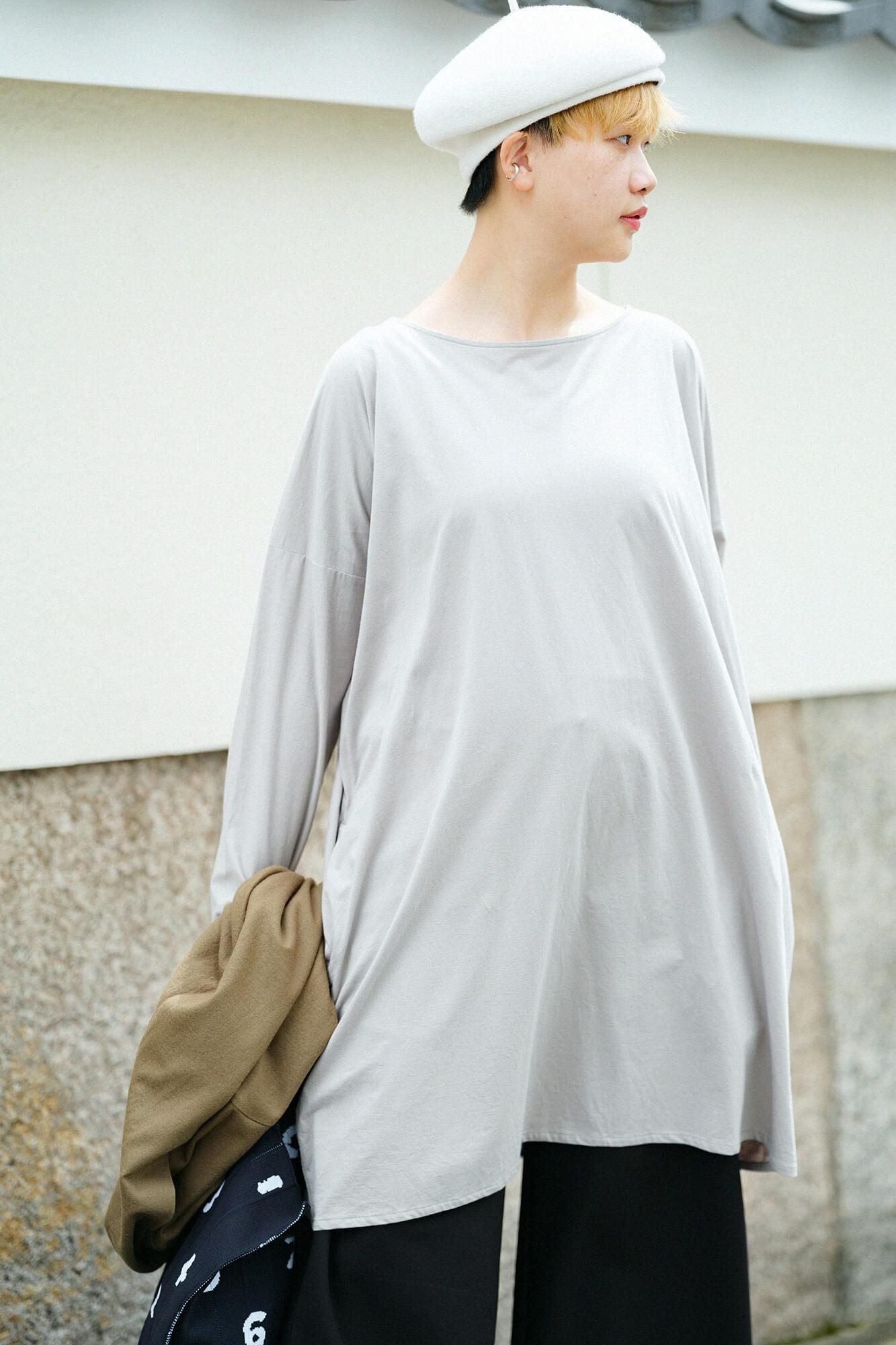 쵸쵸멘 보트 넥 L/S 튜닉/밝은 회색