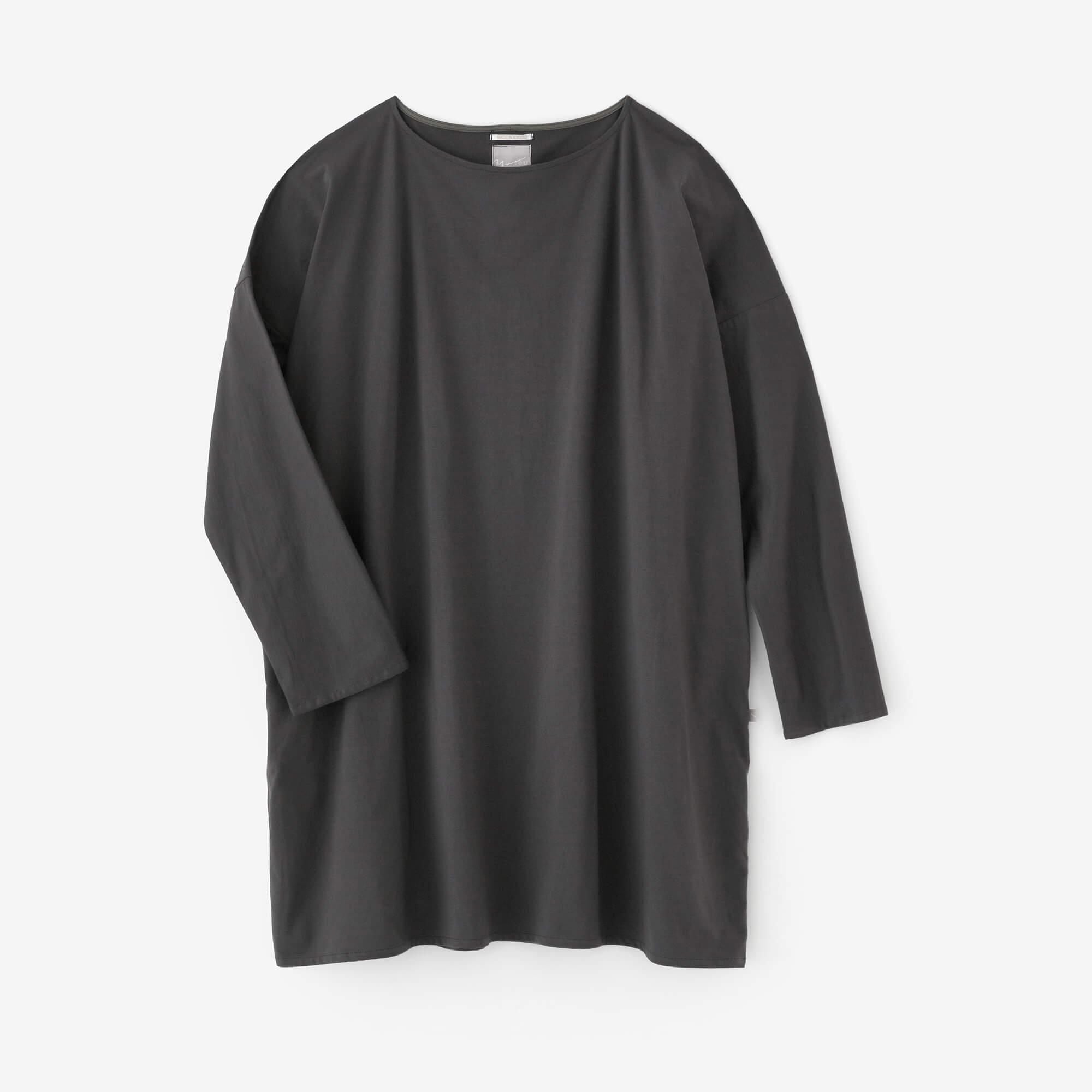 超長棉 船領L/S 長版上衣／墨色