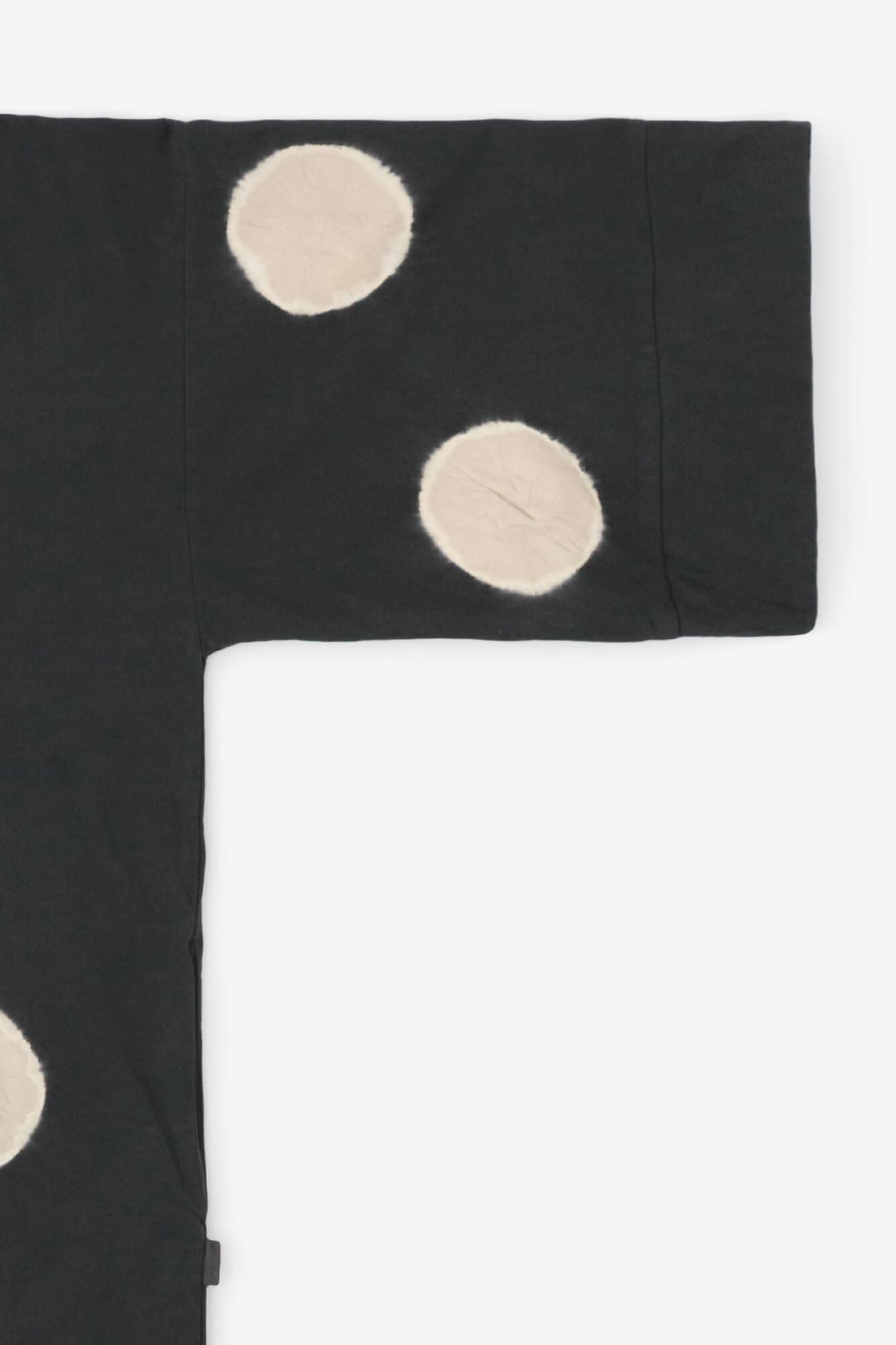 田端紮染 細內抓毛 長風靡 抜衣紋／大圓點 墨色×白茶