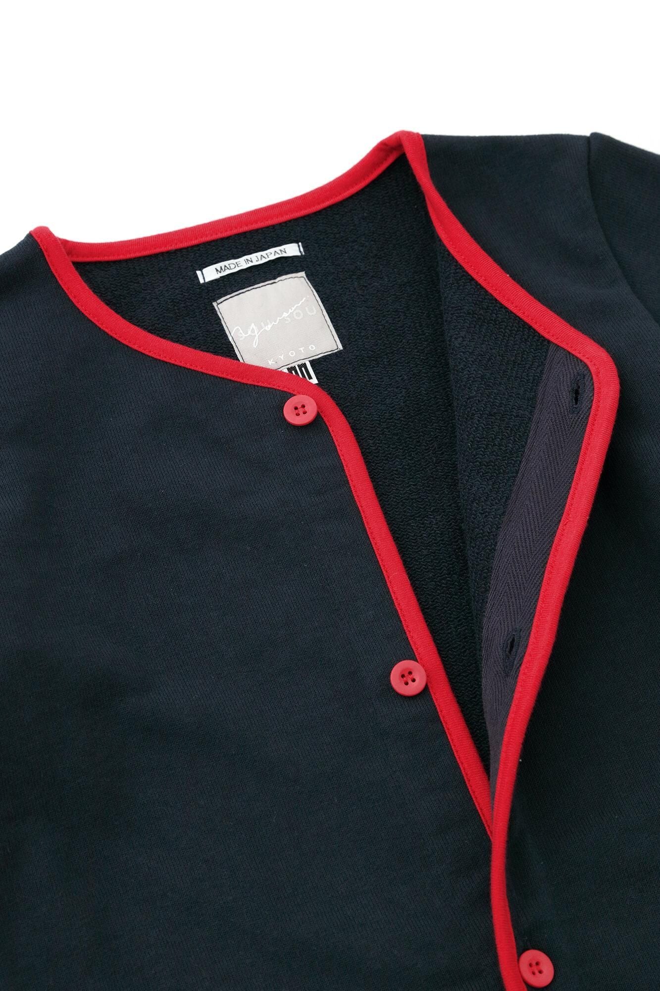 ●Fleece Lining Bi-color Sleeve Cardigan / Navy × Black