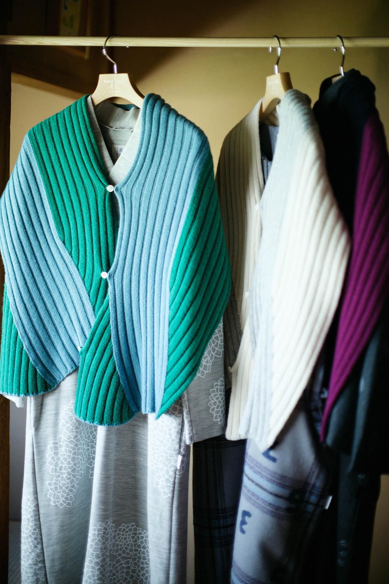 SOU・SOU×ALPHA羊絨枯山水圍巾／藍綠色×綠青色