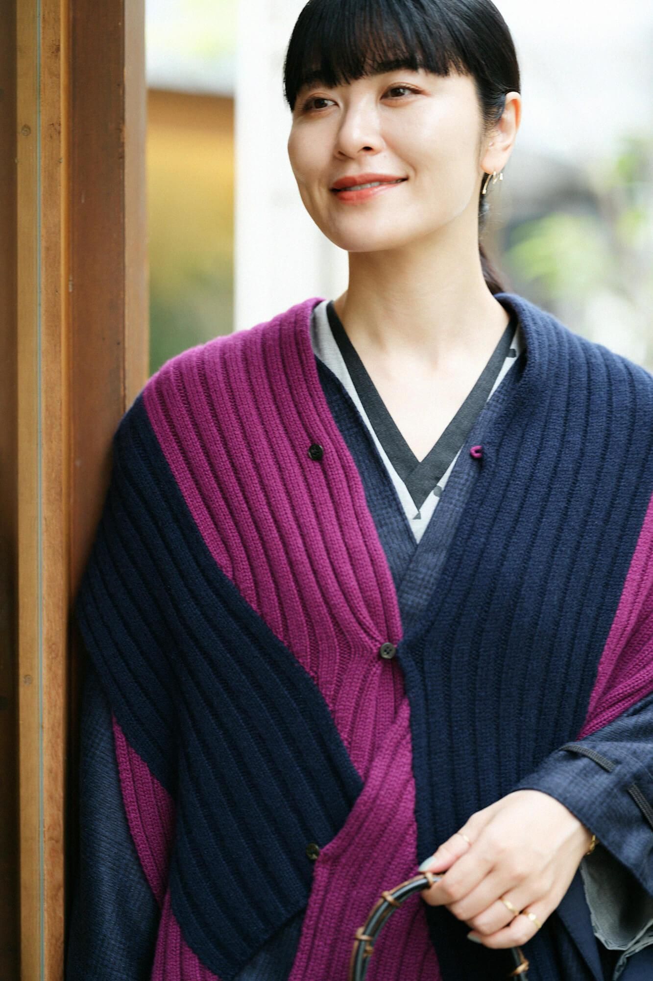 SOU・SOU×ALPHA羊絨 枯山水圍巾／暗藍色×京紫