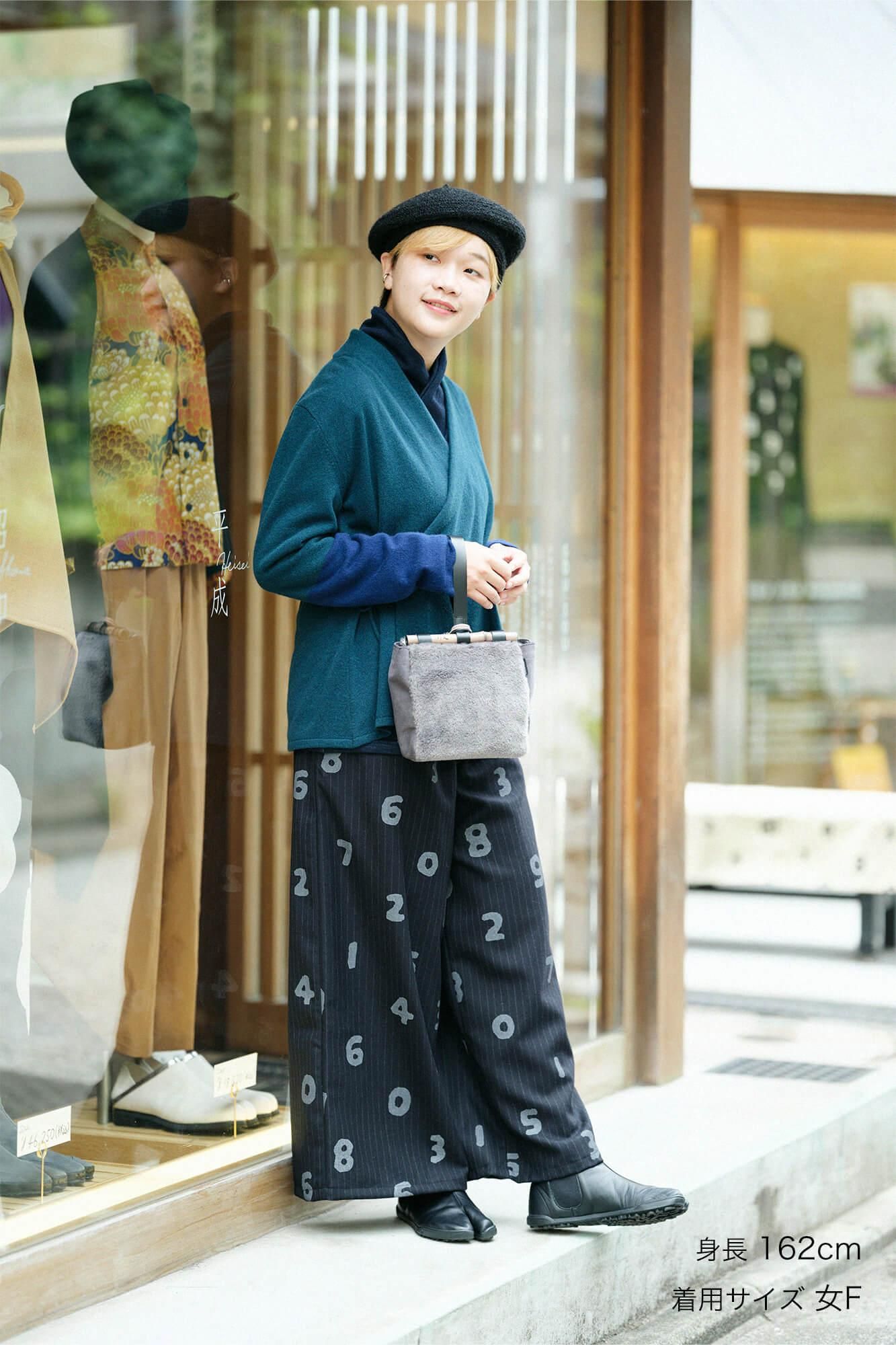 SOU・SOU× 알파 캐시미어 색이 다른소매 마키에리(다른 녹색 칼라)/깊이 녹색 바디 (깊이 녹색 바디)