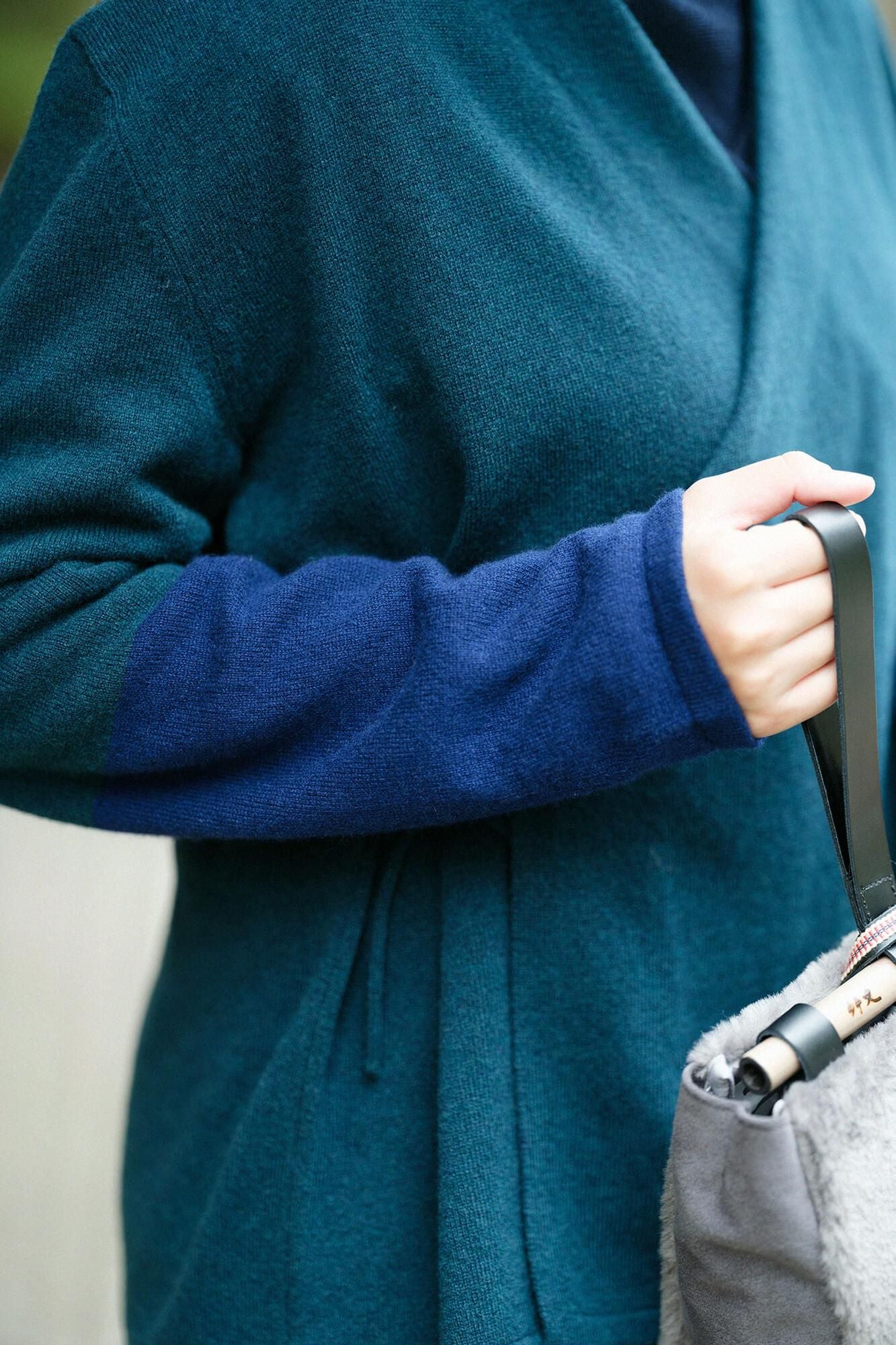 SOU・SOU× 알파 캐시미어 색이 다른소매 마키에리(다른 녹색 칼라)/깊이 녹색 바디 (깊이 녹색 바디)