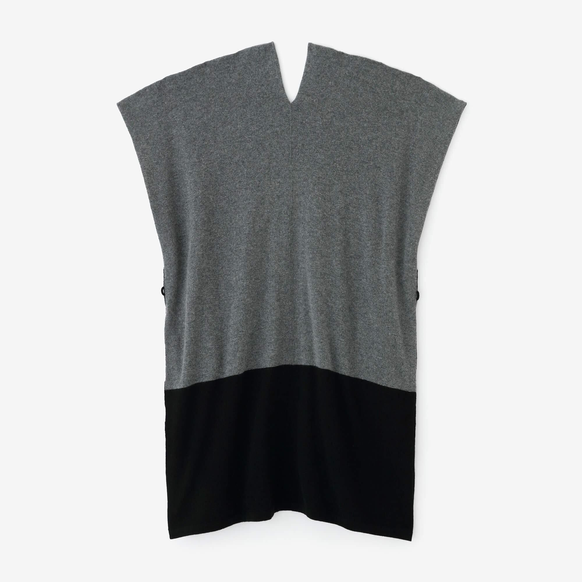 SOU・SOU×ALPHA 羊絨混紡 長方形洋裝 拼接 雙色／灰墨色×黑色