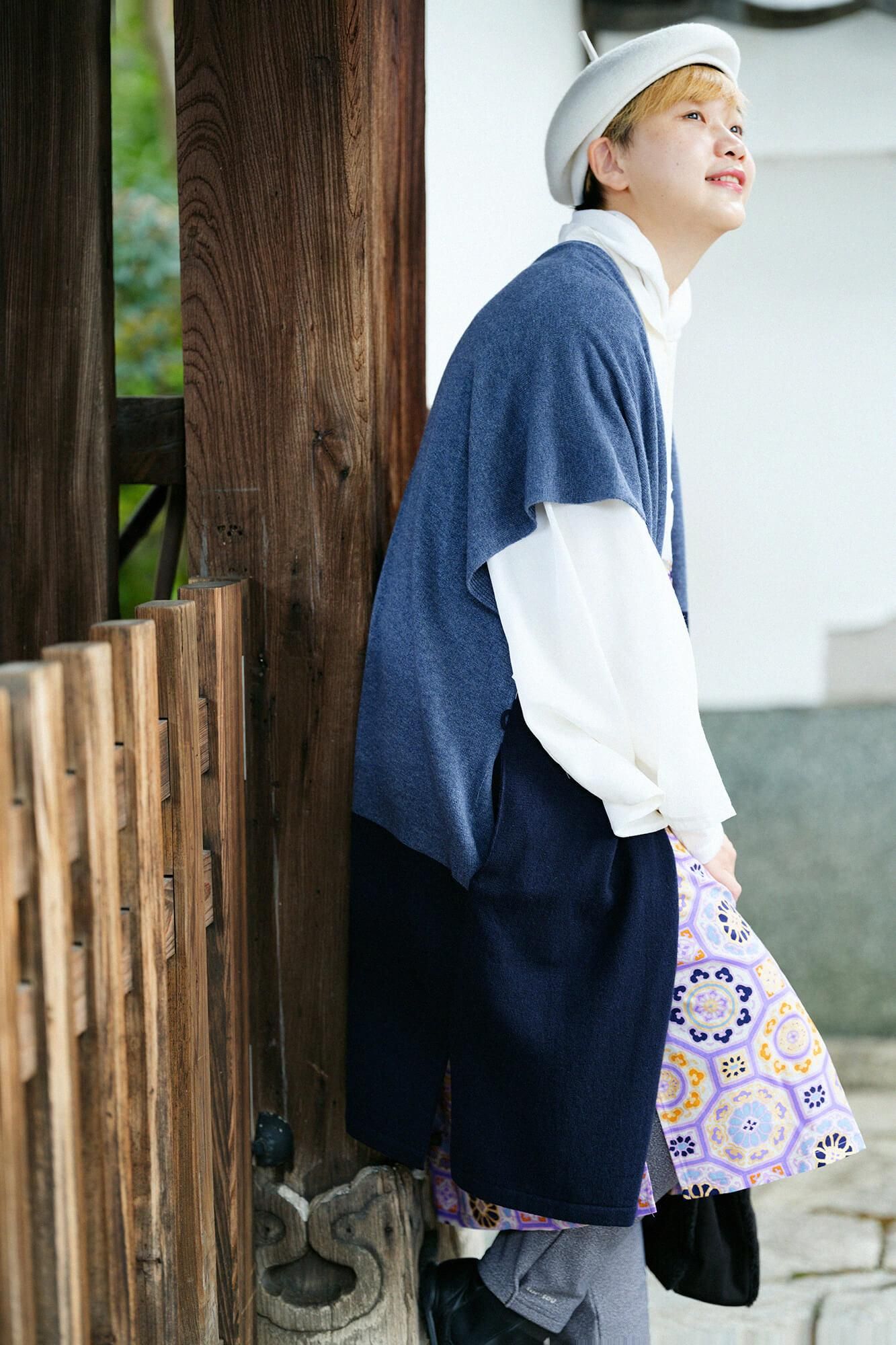 [Réservation] SOU・SOU×ALPHA Robe rectangulaire en mélange de cachemire (futatsumi) paire/noble souris x bleu foncé (*Expédition prévue vers le 25 novembre)