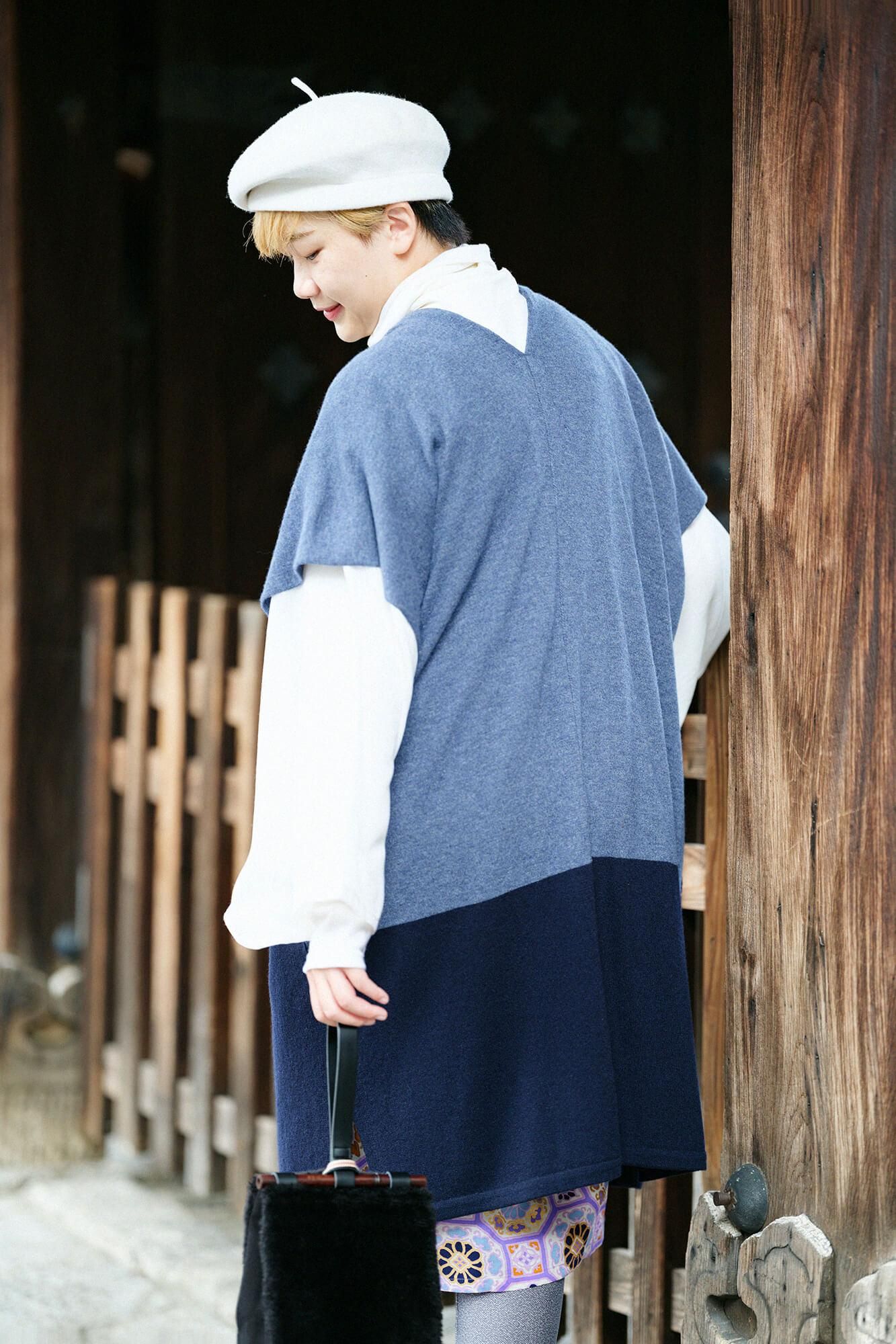 [Réservation] SOU・SOU×ALPHA Robe rectangulaire en mélange de cachemire (futatsumi) paire/noble souris x bleu foncé (*Expédition prévue vers le 25 novembre)