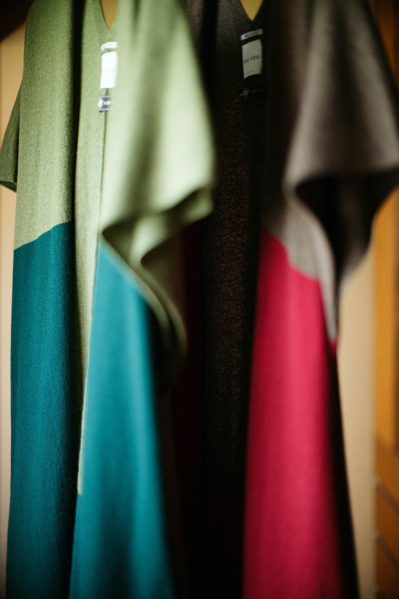 SOU・SOU×ALPHA Cashmere Blended Rectangular Long Open Vest Bi-color / Moss Green×Green