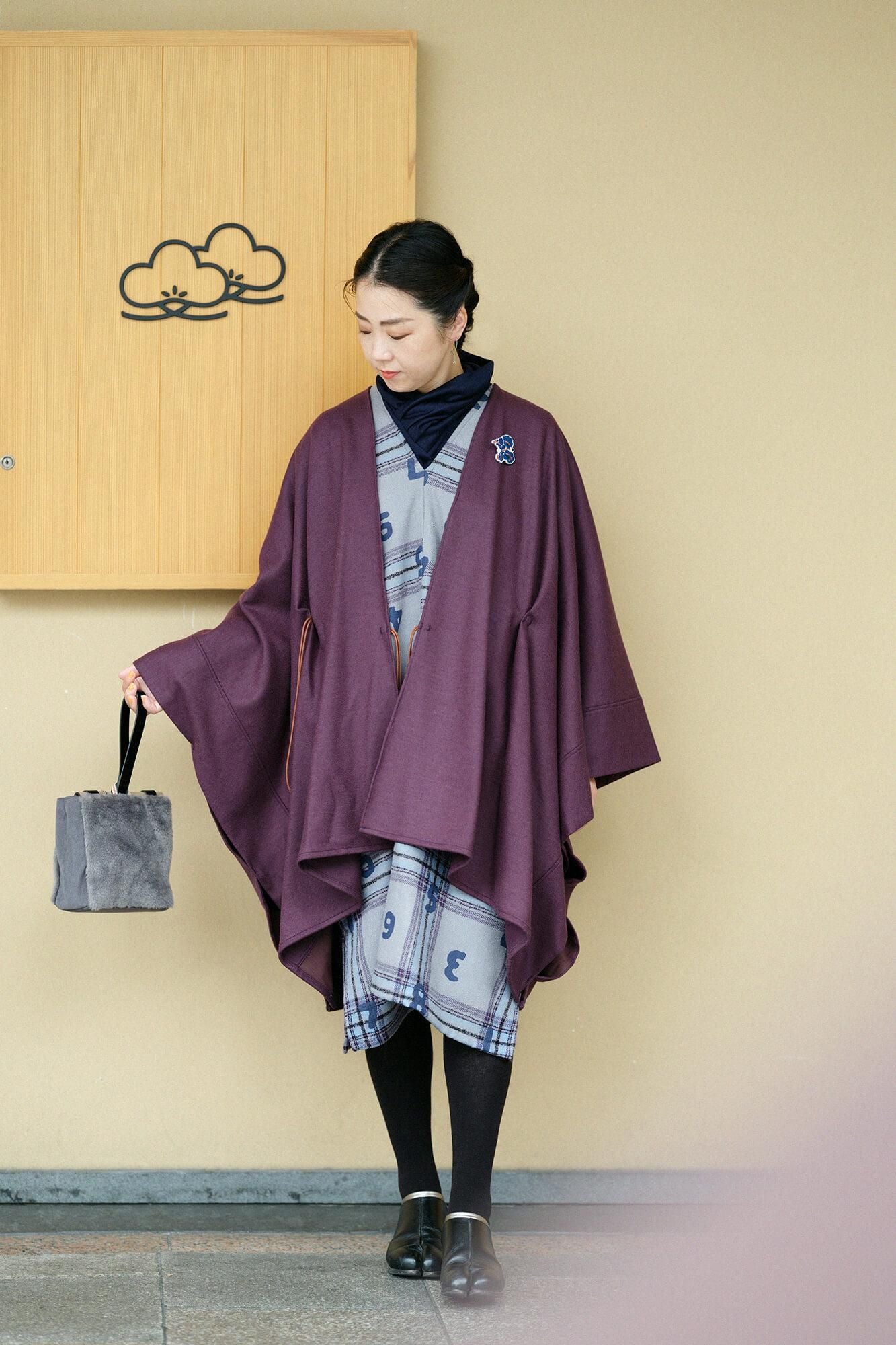 人造皮毛 道行小筥 竹柄手提包 染竹 小／鉛色