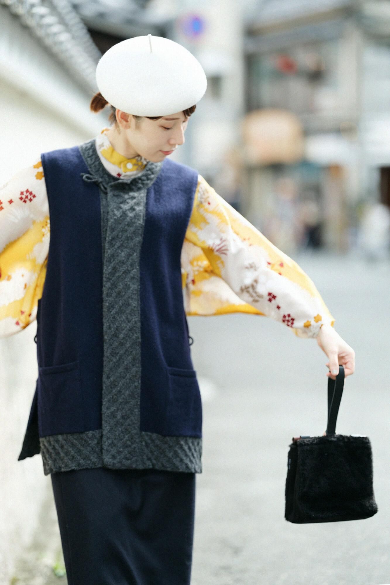 Faux Fur Michiyuki Bamboo Handle Bag Dyed Bamboo Small/ Black 2