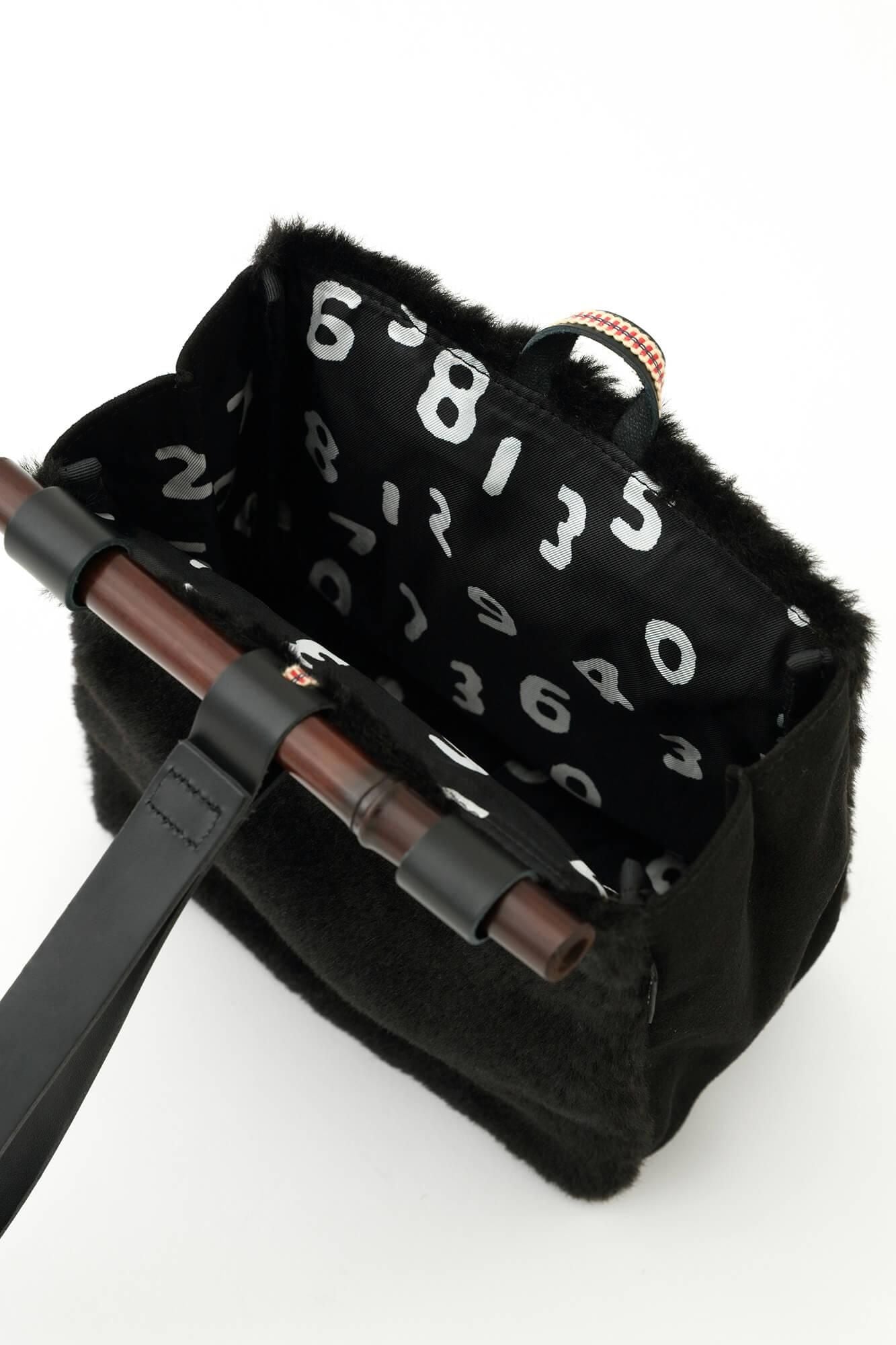 Faux Fur Michiyuki Bamboo Handle Bag Dyed Bamboo Small/ Black 2