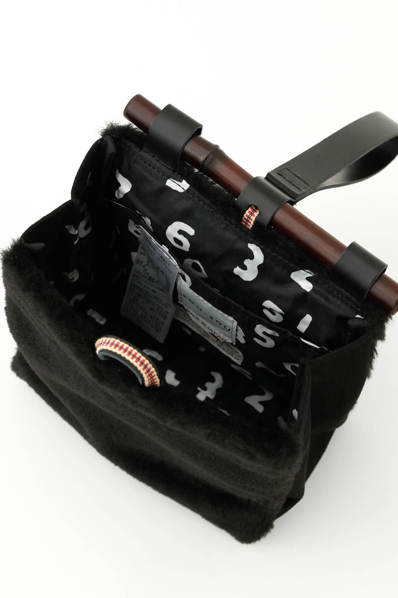 Faux Fur Michiyuki Bamboo Handle Bag Dyed Bamboo Small/ Black 2