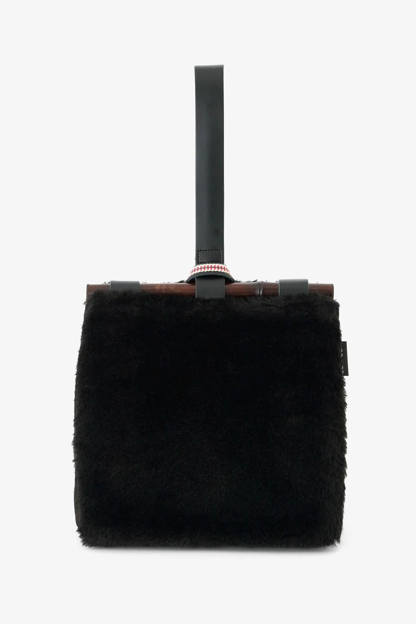 Faux Fur Michiyuki Bamboo Handle Bag Dyed Bamboo Small/ Black 2