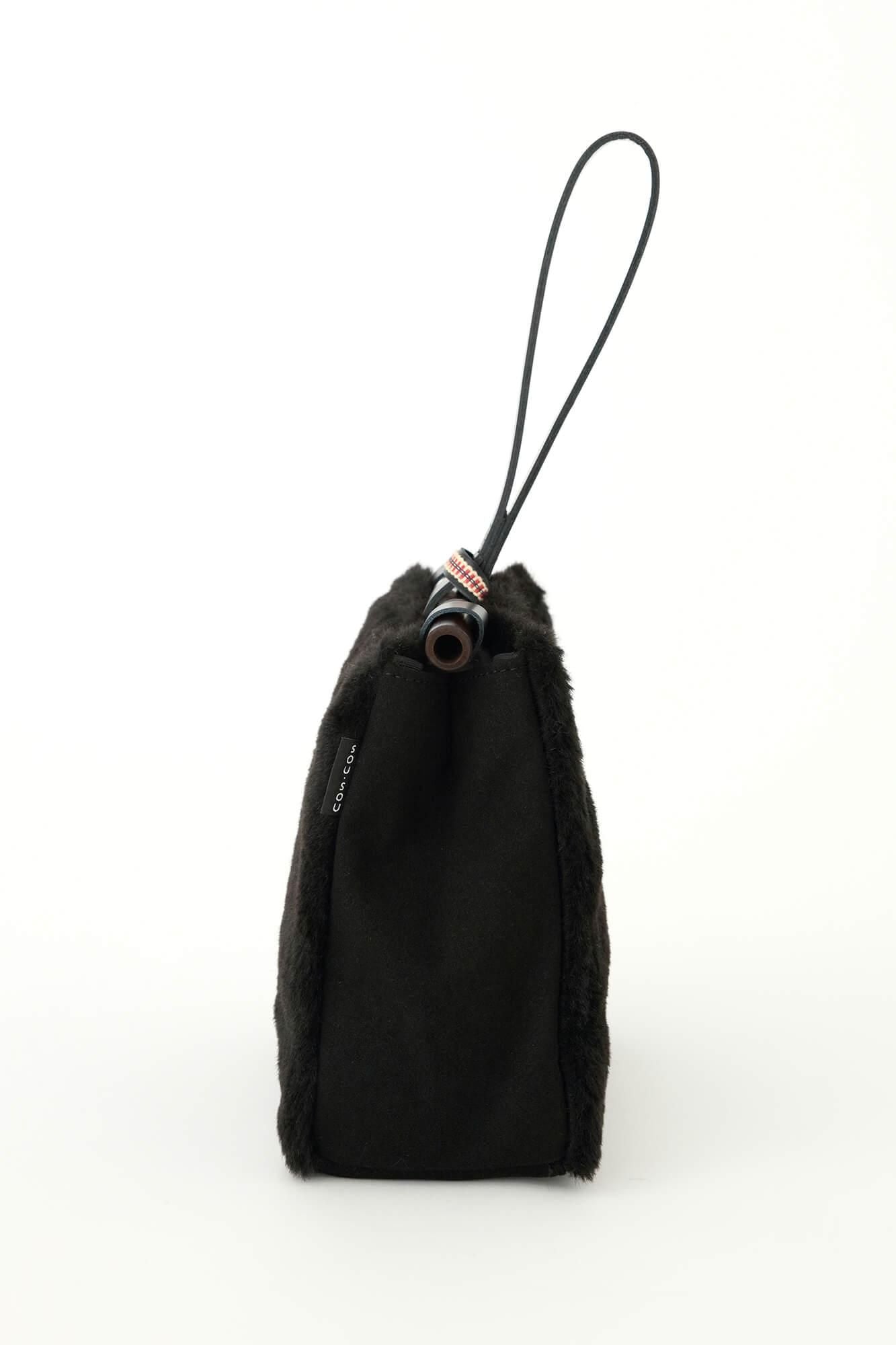 Faux Fur Michiyuki Bamboo Handle Bag Dyed Bamboo Small/ Black 2