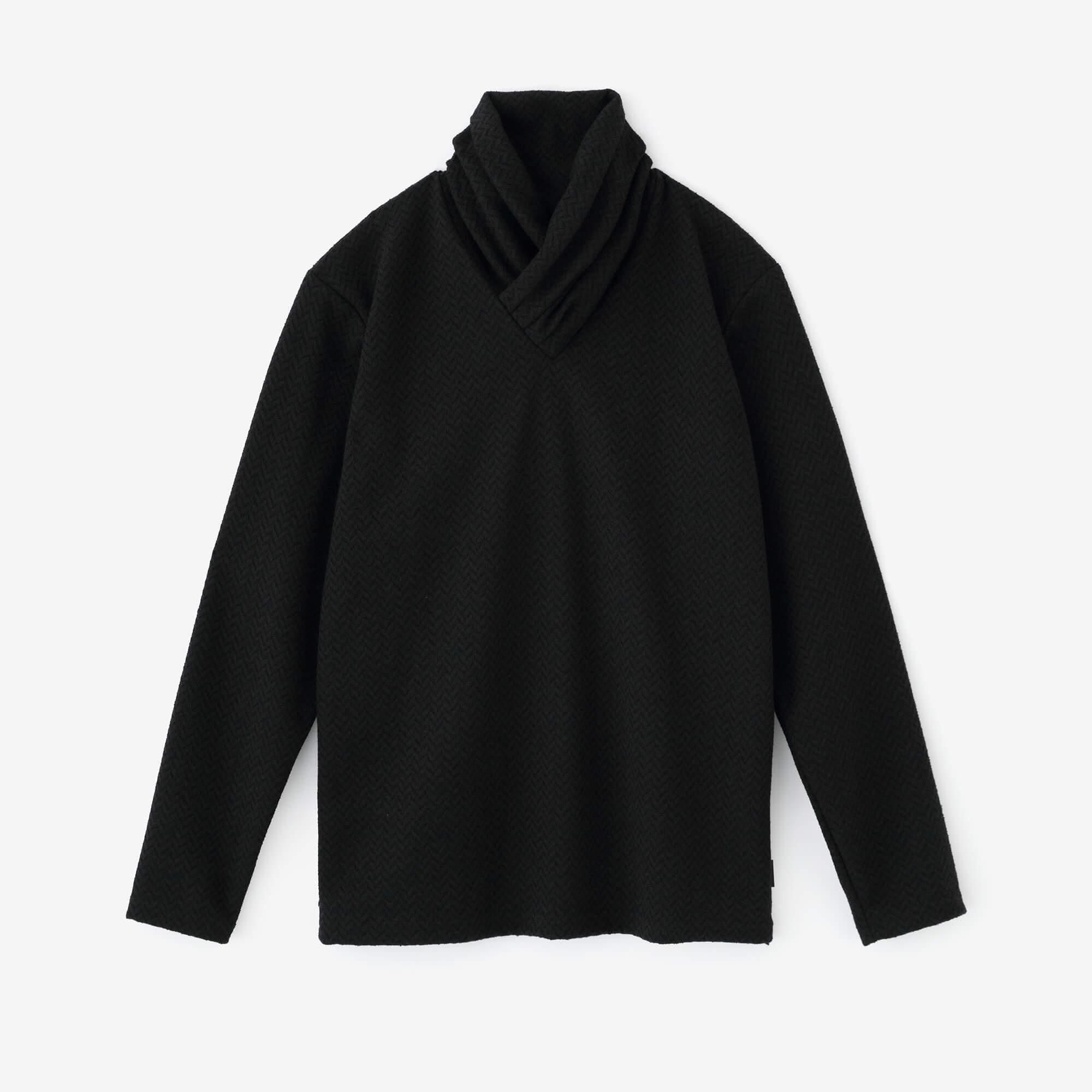 【官網限定】人字形斜紋織高領上衣／黑色