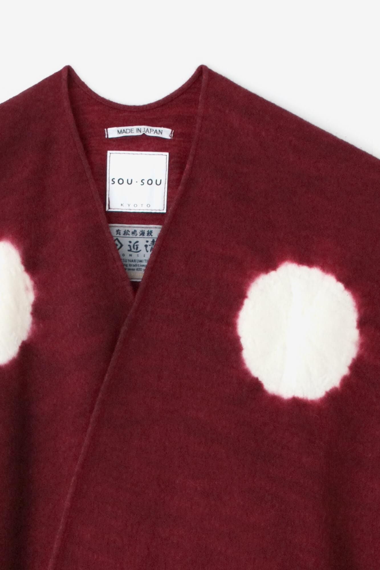 【net限定】近清絞り 梳毛（そもう） 強圧縮天竺（きょうあっしゅくてんじく） きさらぎ／水玉大（みずたまだい） 臙脂色（えんじいろ）×鳥の子色（とりのこいろ）