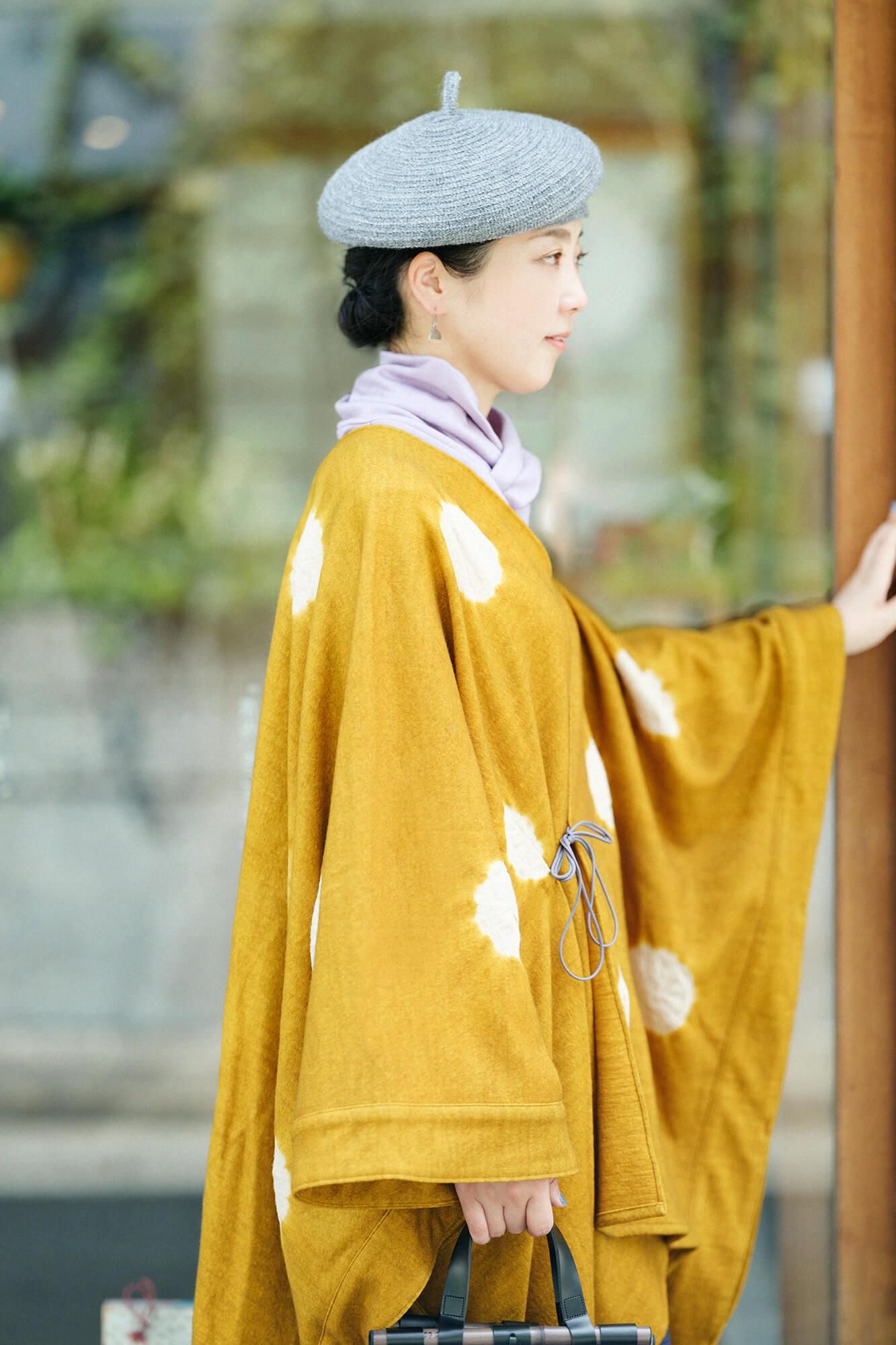 【net限定】近清絞り 梳毛（そもう） 強圧縮天竺（きょうあっしゅくてんじく） きさらぎ／水玉大（みずたまだい） 芥子色（からしいろ）×榛色（はしばみいろ）