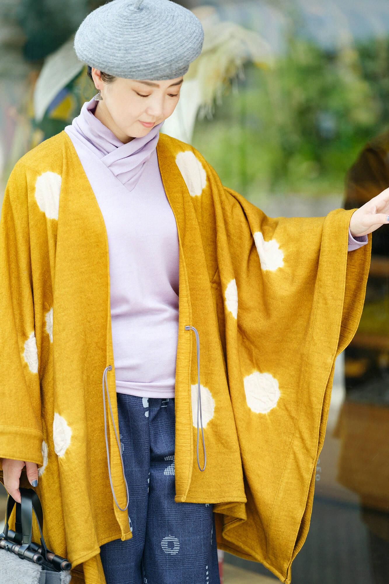 【net限定】近清絞り 梳毛（そもう） 強圧縮天竺（きょうあっしゅくてんじく） きさらぎ／水玉大（みずたまだい） 芥子色（からしいろ）×榛色（はしばみいろ）