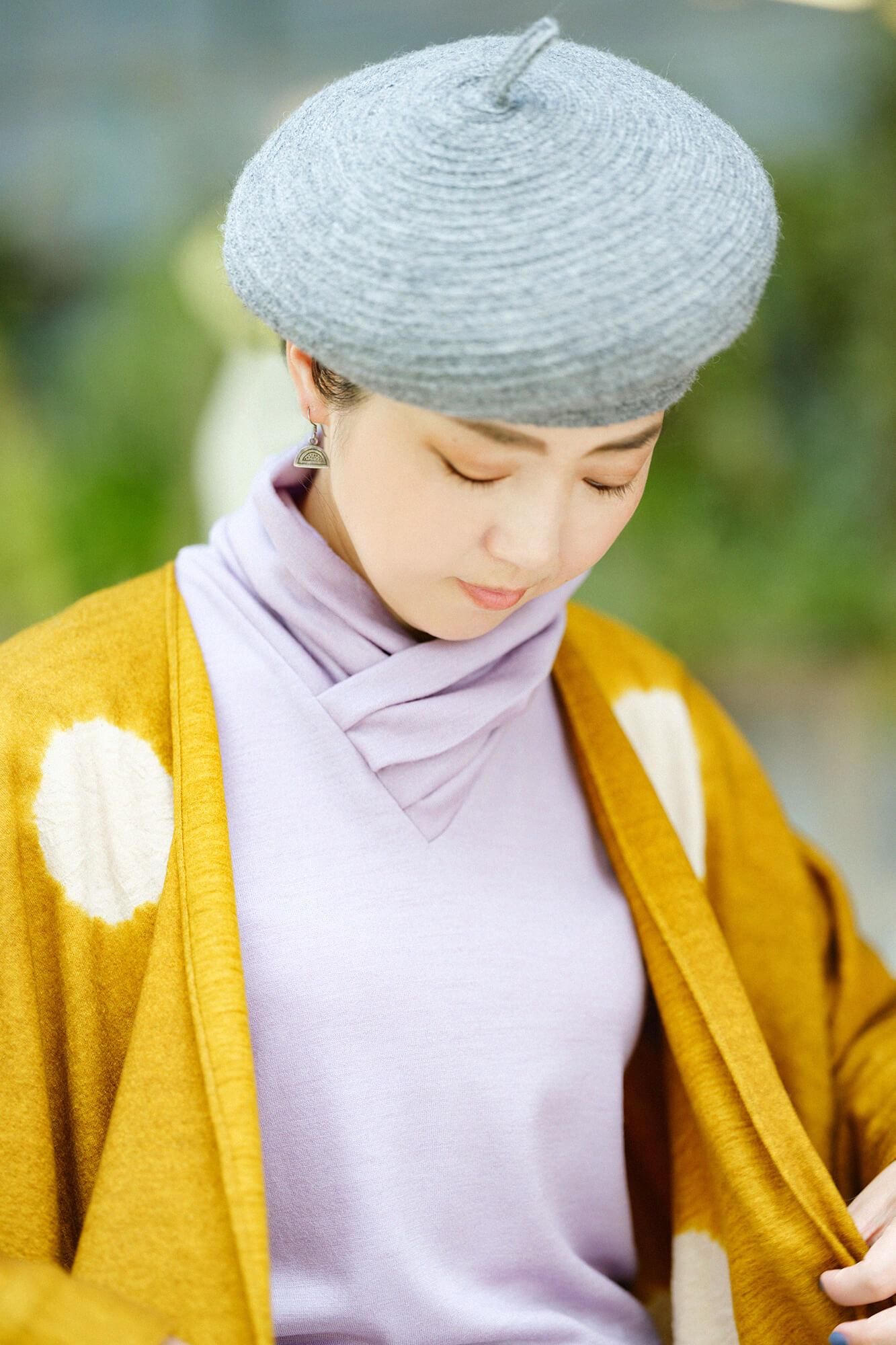 【net限定】近清絞り 梳毛（そもう） 強圧縮天竺（きょうあっしゅくてんじく） きさらぎ／水玉大（みずたまだい） 芥子色（からしいろ）×榛色（はしばみいろ）