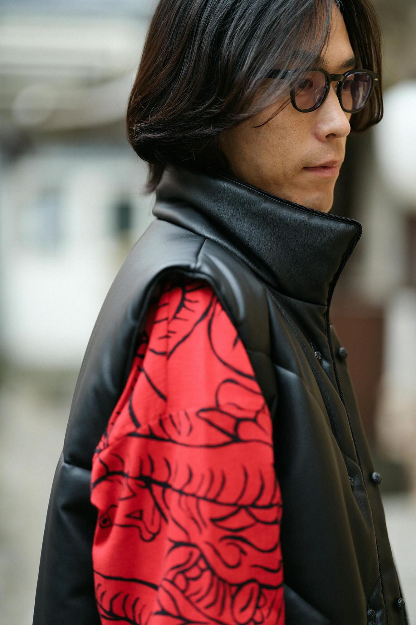 フェイクレザー 陣羽織（じんばおり） 中綿袷（なかわたあわせ