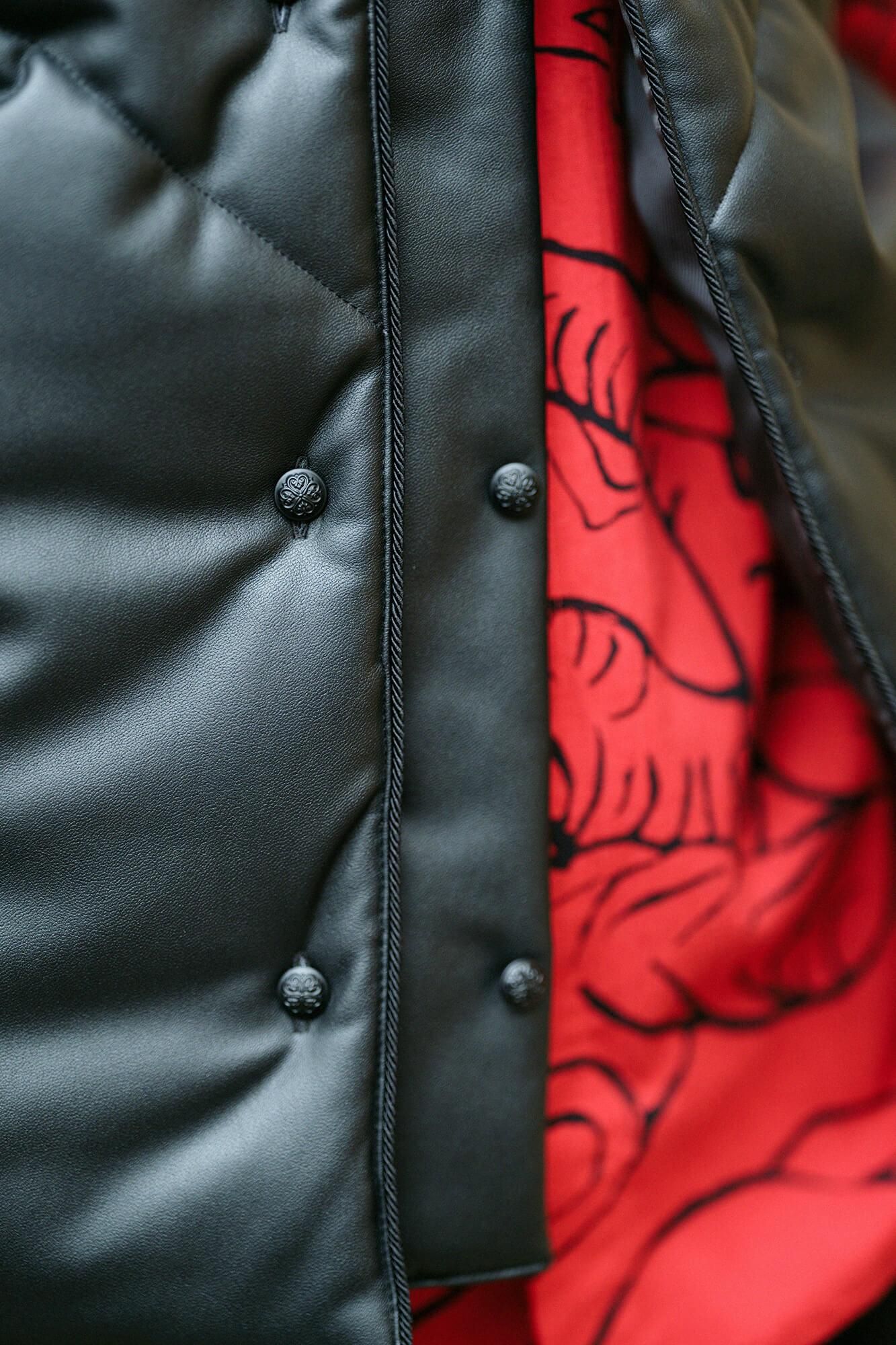 人造皮革 陣羽織夾棉 附裡襯／黑色