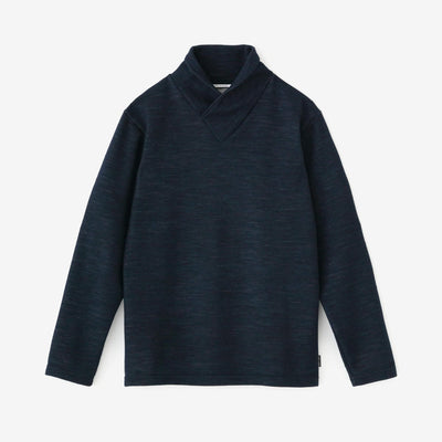 雙層 鹿之子編 半衿秋聲 高領上衣／深藍色