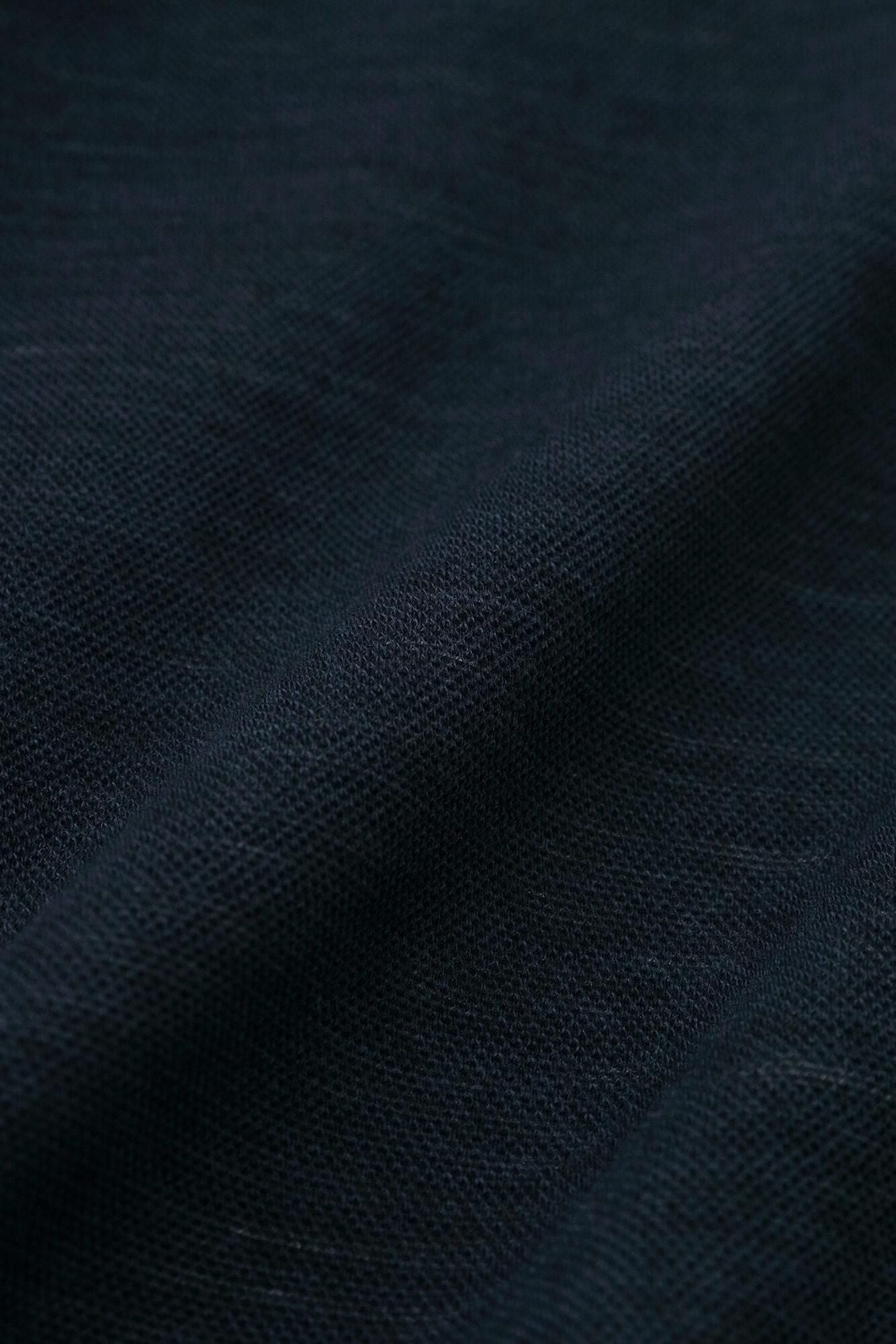 雙層 鹿之子編 半衿秋聲 高領上衣／深藍色