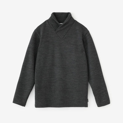 雙層 鹿之子編 半衿秋聲 高領上衣／濃灰