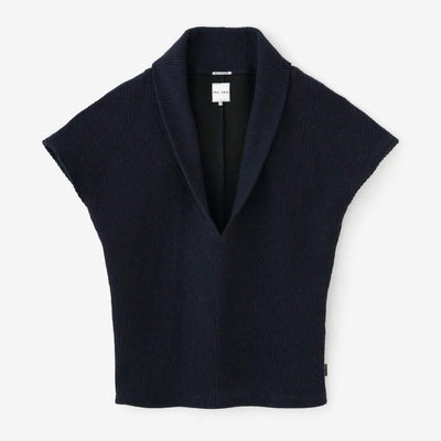 梳毛拉舍爾經編太夫背心/深藍色