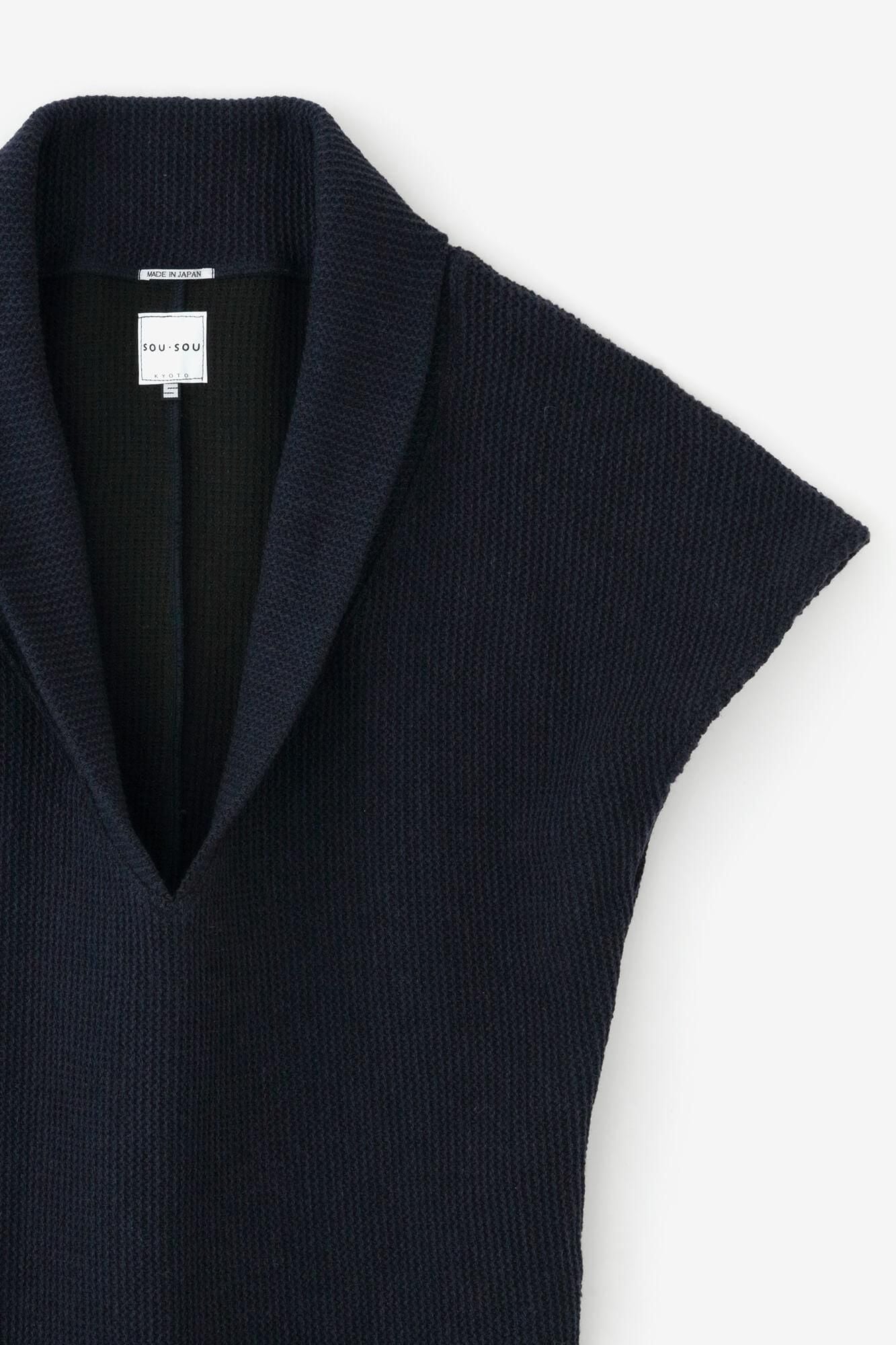 梳毛拉舍爾經編太夫背心/深藍色