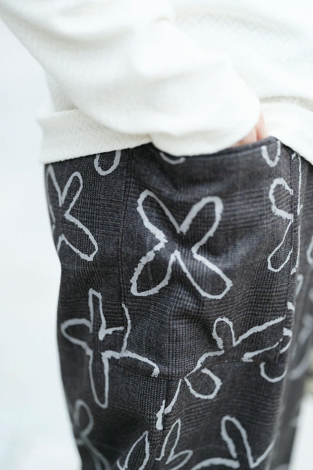 Combed Yarn Houndstooth Weave Square Pockets Monpe Pants / Suzushiro Deep Brown