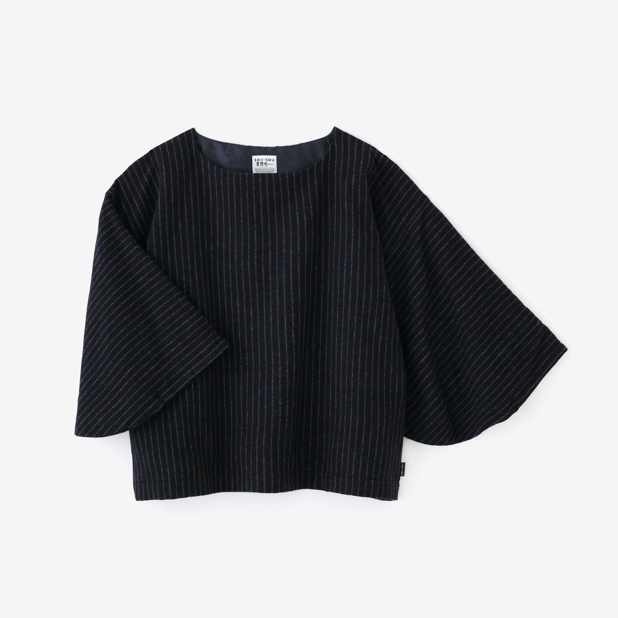Combed Yarn Naginata Square Top / Dark Navy Striped