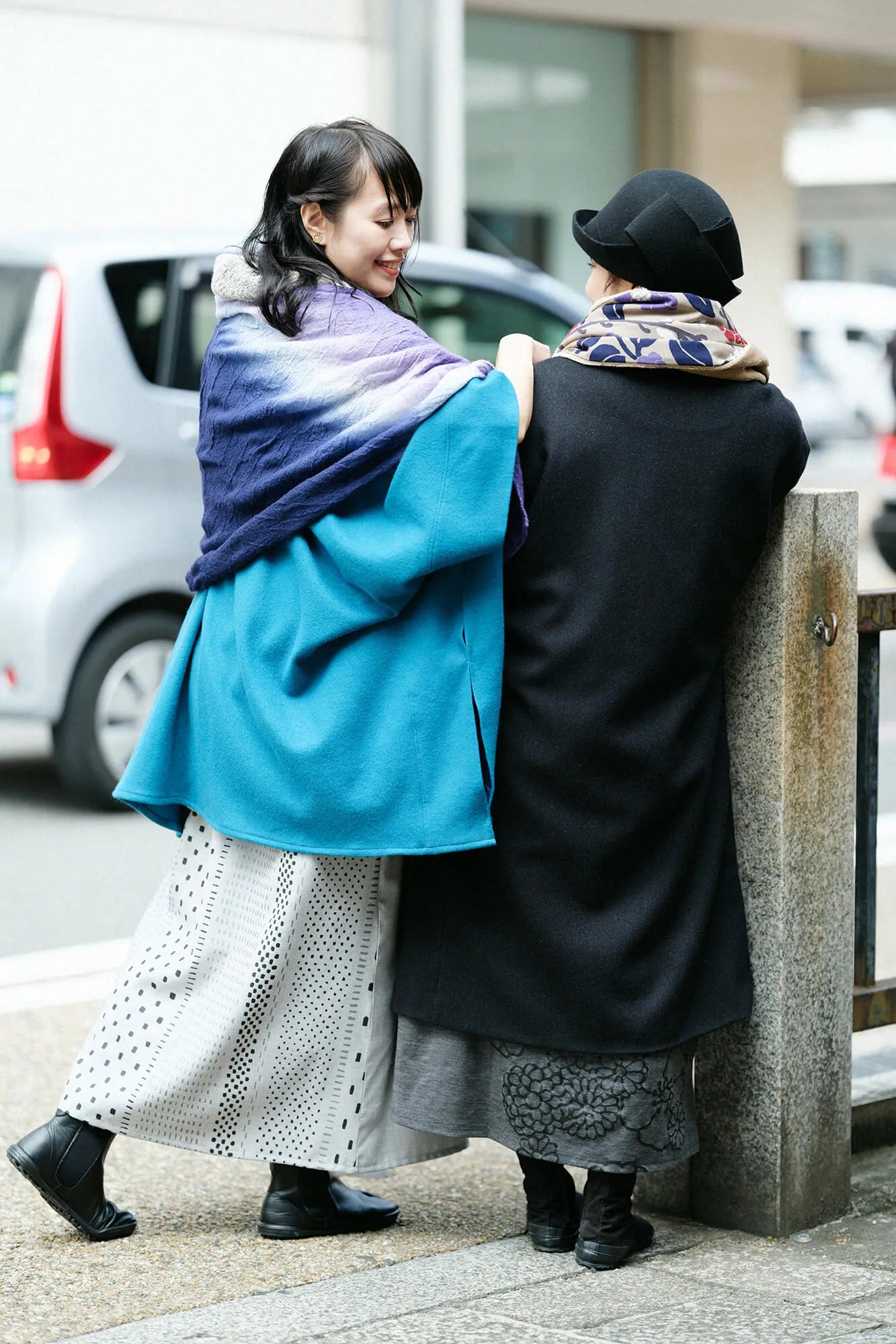 【net limited】Combed Yarn（So-mo) Double V-neck Kimono Dress／Hail Stripesand Blank Silver Grey