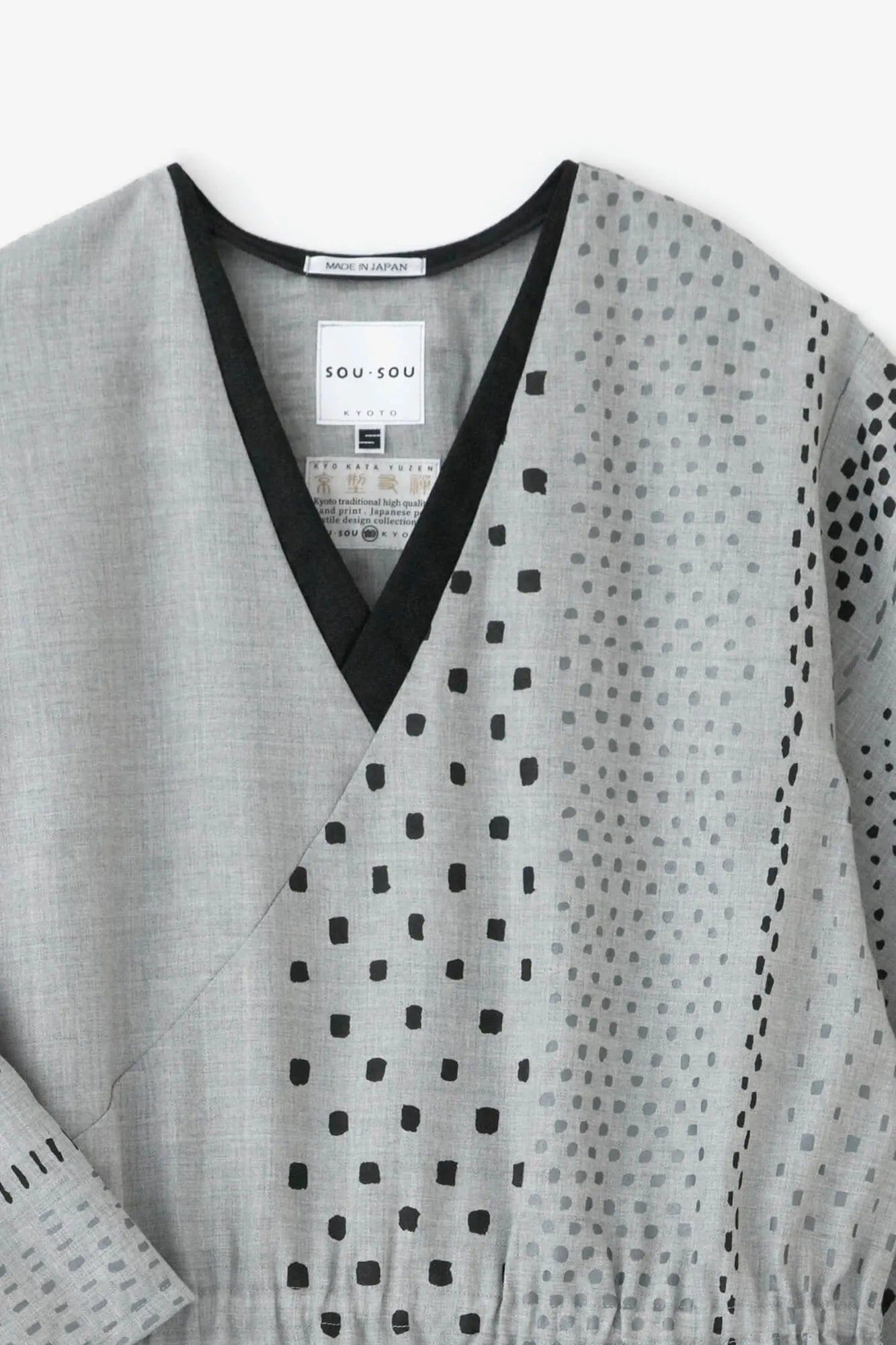 【net limited】Combed Yarn（So-mo) Double V-neck Kimono Dress／Hail Stripesand Blank Silver Grey