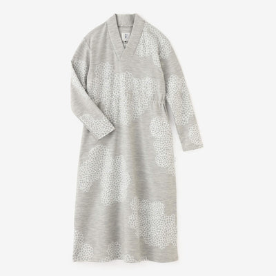 Combed Yarn Interlock Knitting Seba Fubi Kimono Collar Long Dress / Chrysanthemum in Clouds Light Grey